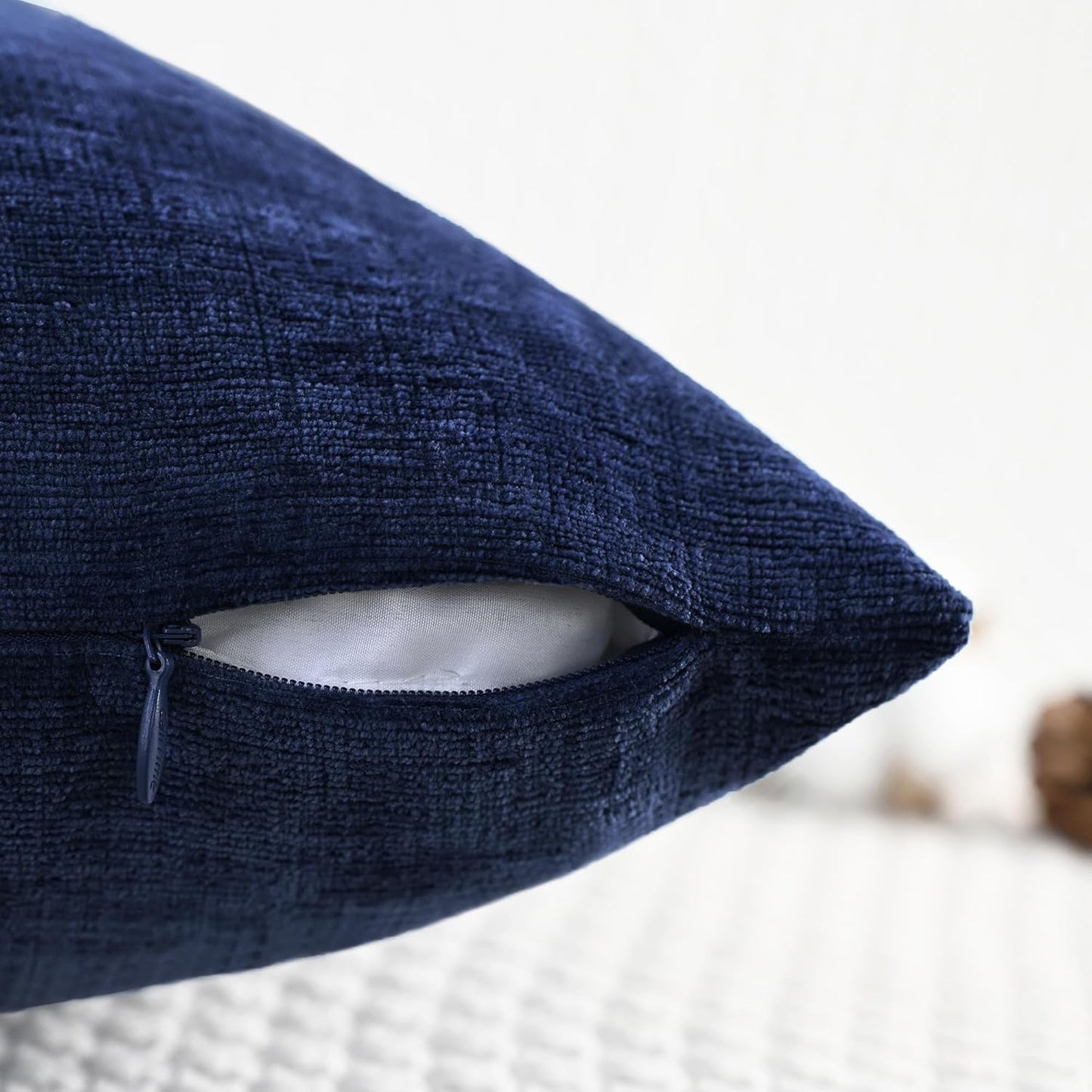 CaliTime Throw Pillow Covers Decorative 20 X 20 Inches Pack of 2 Cozy Chenille Cushion Cases for Couch Sofa Bed Living Room Home Navy Blue