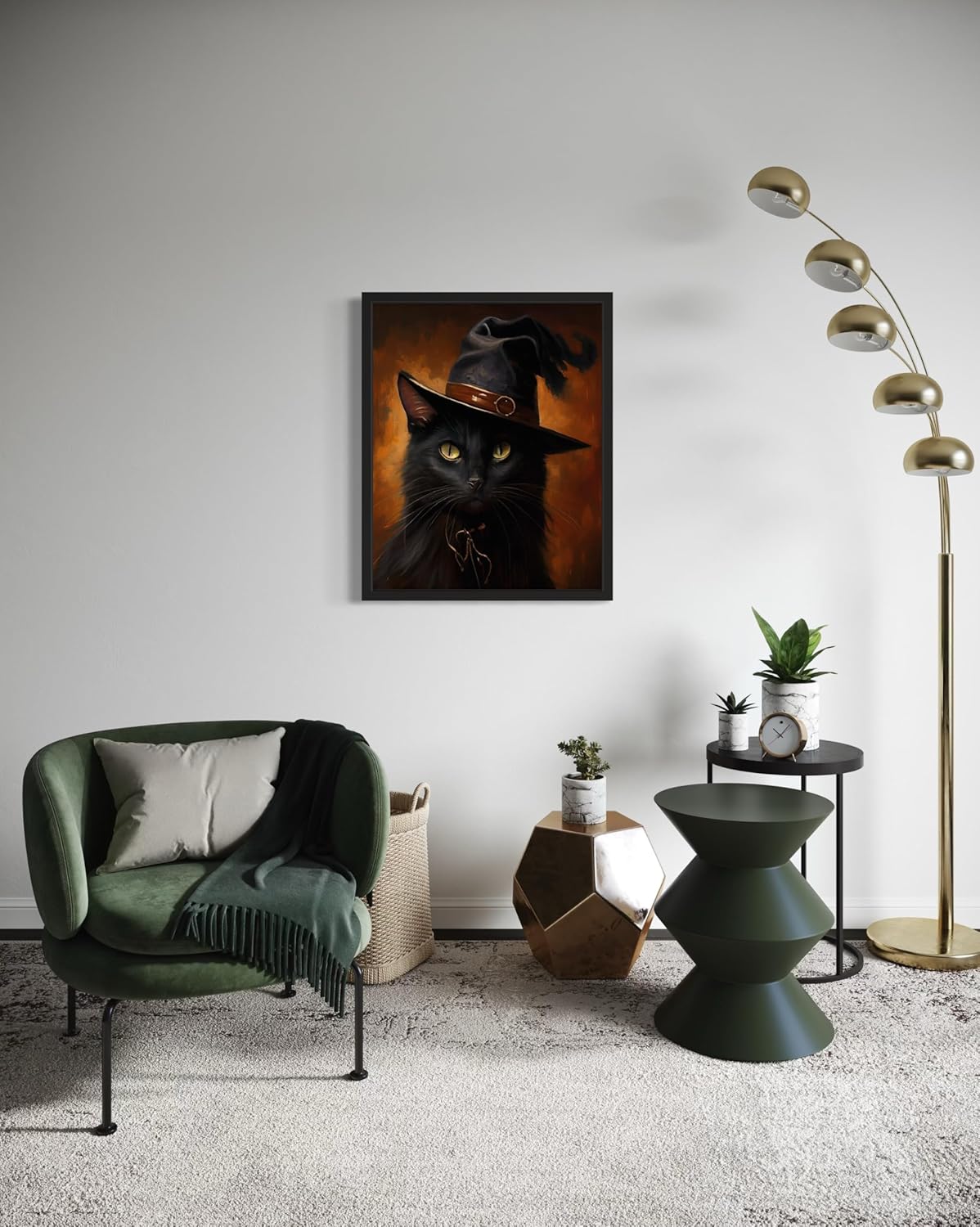 Witch Cat Poster Art Print, Halloween Scary Vintage Wall Art Academia Spooky Painting Decoration for Horror Prints, Gothic Posters Bedroom Decor 89 (Witch Cat, 11 x 14 inches, Unframed)