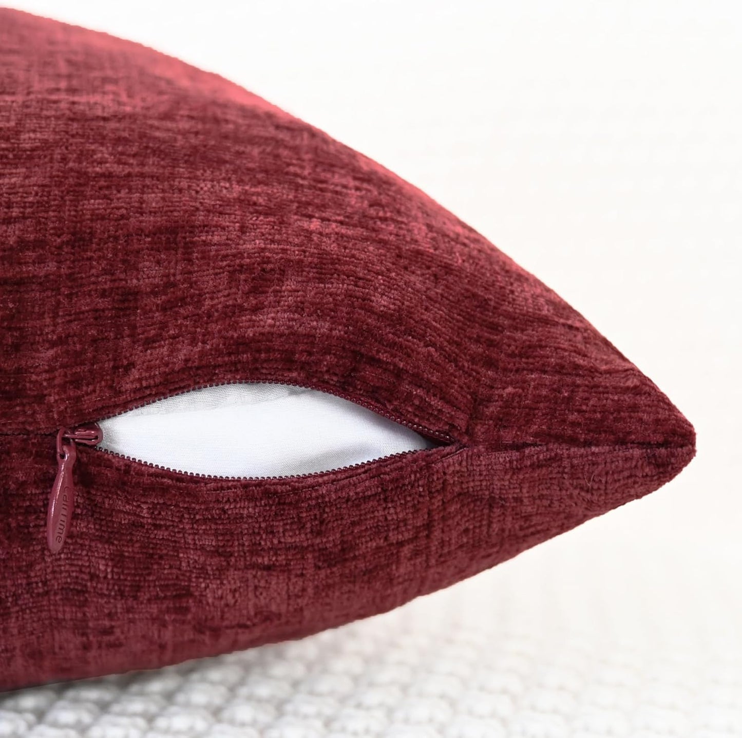 CaliTime Throw Pillow Covers Decorative 26 X 26 Inches Pack of 2 Cozy Chenille Cushion Cases for Couch Sofa Bed Living Room Home Burgundy