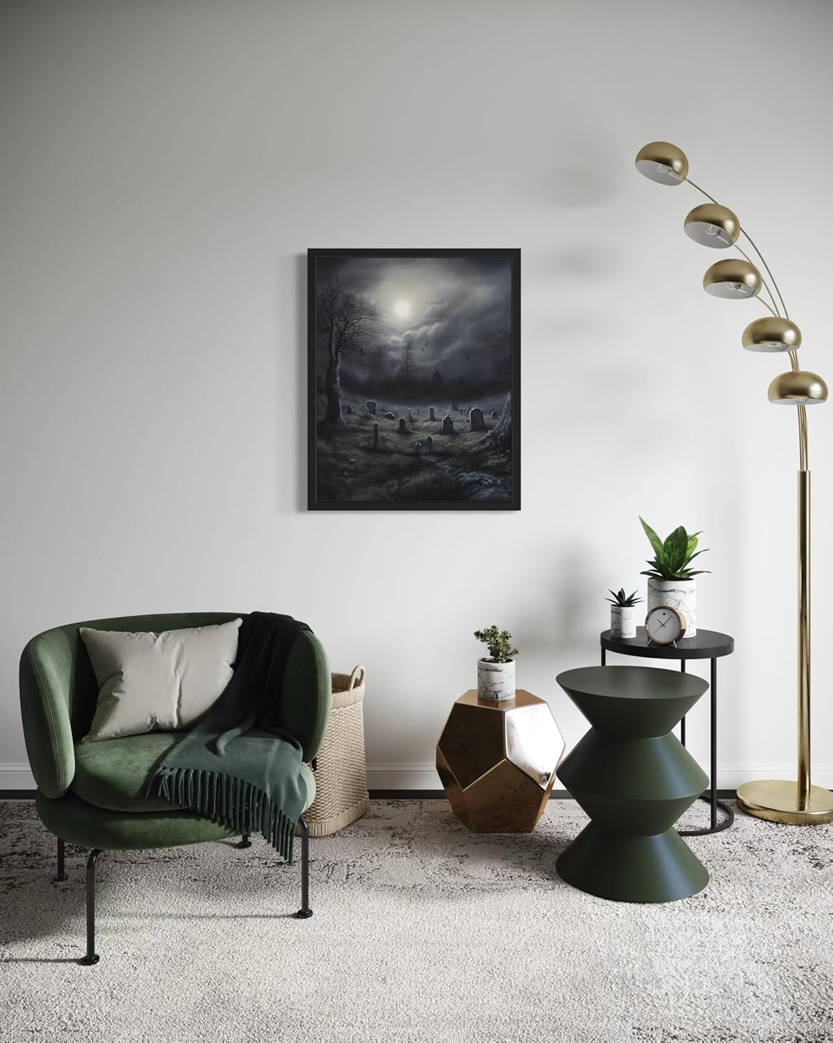 Gothic Graveyard Poster Art Print, Halloween Scary Vintage Wall Art Academia Spooky Painting Decoration for Horror Prints, Posters Bedroom Decor 89 (Gothic Graveyard, 8 x 10 inches, Black Frame)