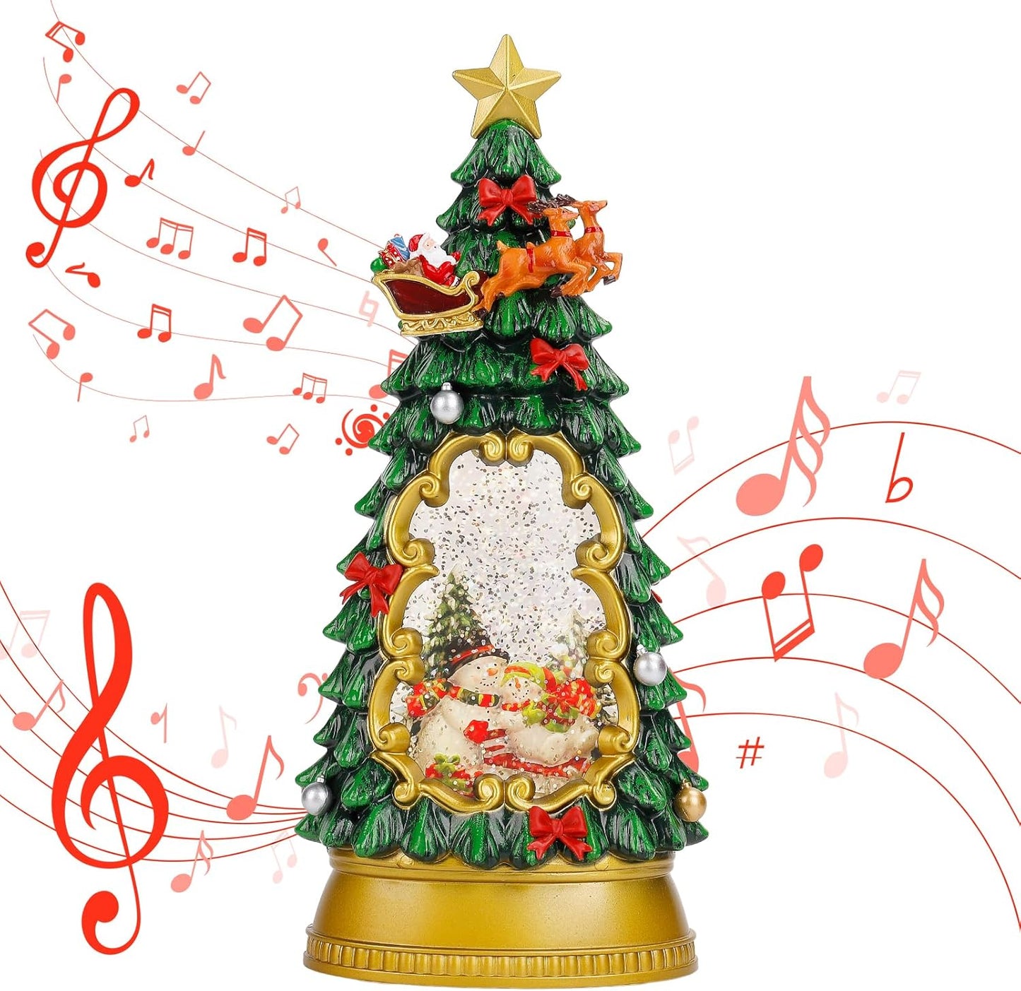 Christmas Snow Globes,with Musical and 6 Hour Timer,Snow Globes Lights, Christmas Indoor Decorations, Christmas Tree Decorations,USB & Battery Powered,Christmas Snowman Skiing