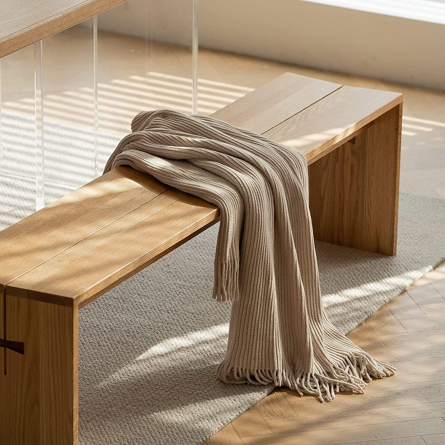 lifein Throw Blanket for Couch, Soft Boho Decor Bed Throw,Cozy Beige Knitted Chenille Small Farmhouse Lightweight Throw for Spring(Beige,60 * 80")