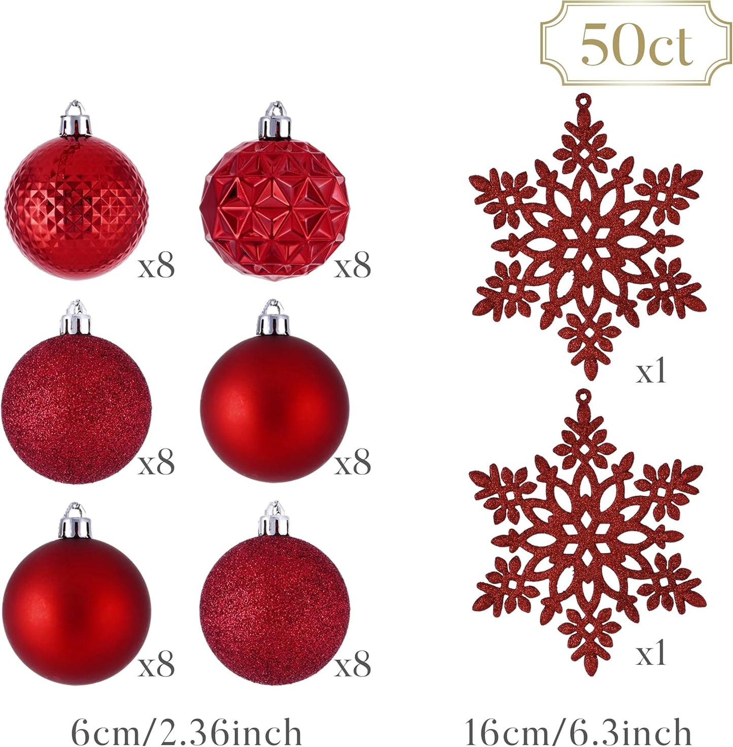 Valery Madelyn Christmas Tree Decorations Ornament Set for Fall Halloween, 50ct 2.36 Inches Red Shatterproof Christmas Ball Ornaments Hanging Xmas Holiday Party Decor