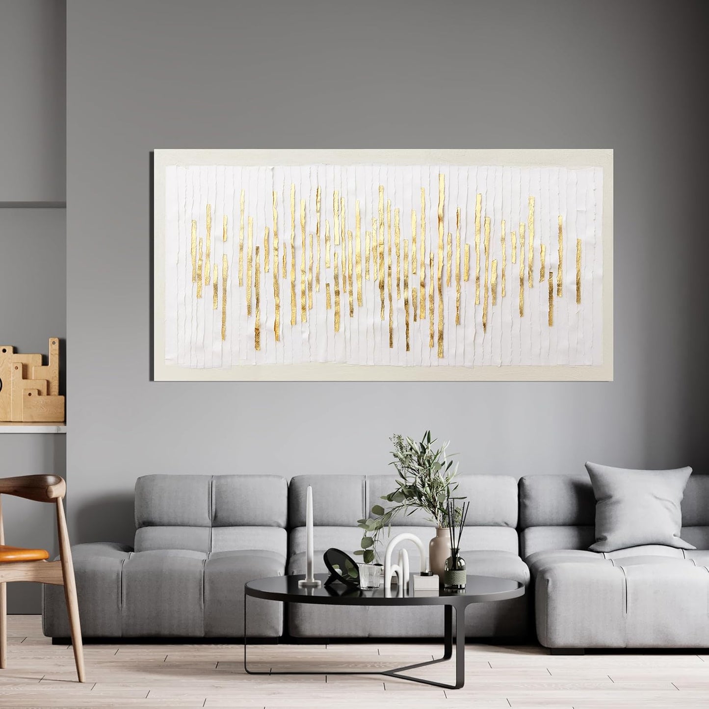 Canvas Wall Art Decor Modern Large Wall Decor For Living Room Gold Abstract Wall Art White Textured Wall Art Artwork for Walls Canvas Prints Art Work For Home Kitchen Office Wall Decor 24" X 48"