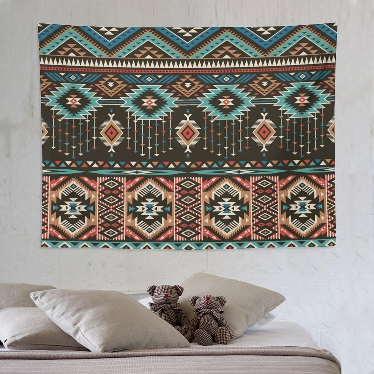 HZOHNAGO Aztec Tapestry Turquoise Blue and Brown and Native American Tribal Pattern Printed Wall Tapestry Wall Hanging for Bedroom Living Room Dorm 80" W x 60" H