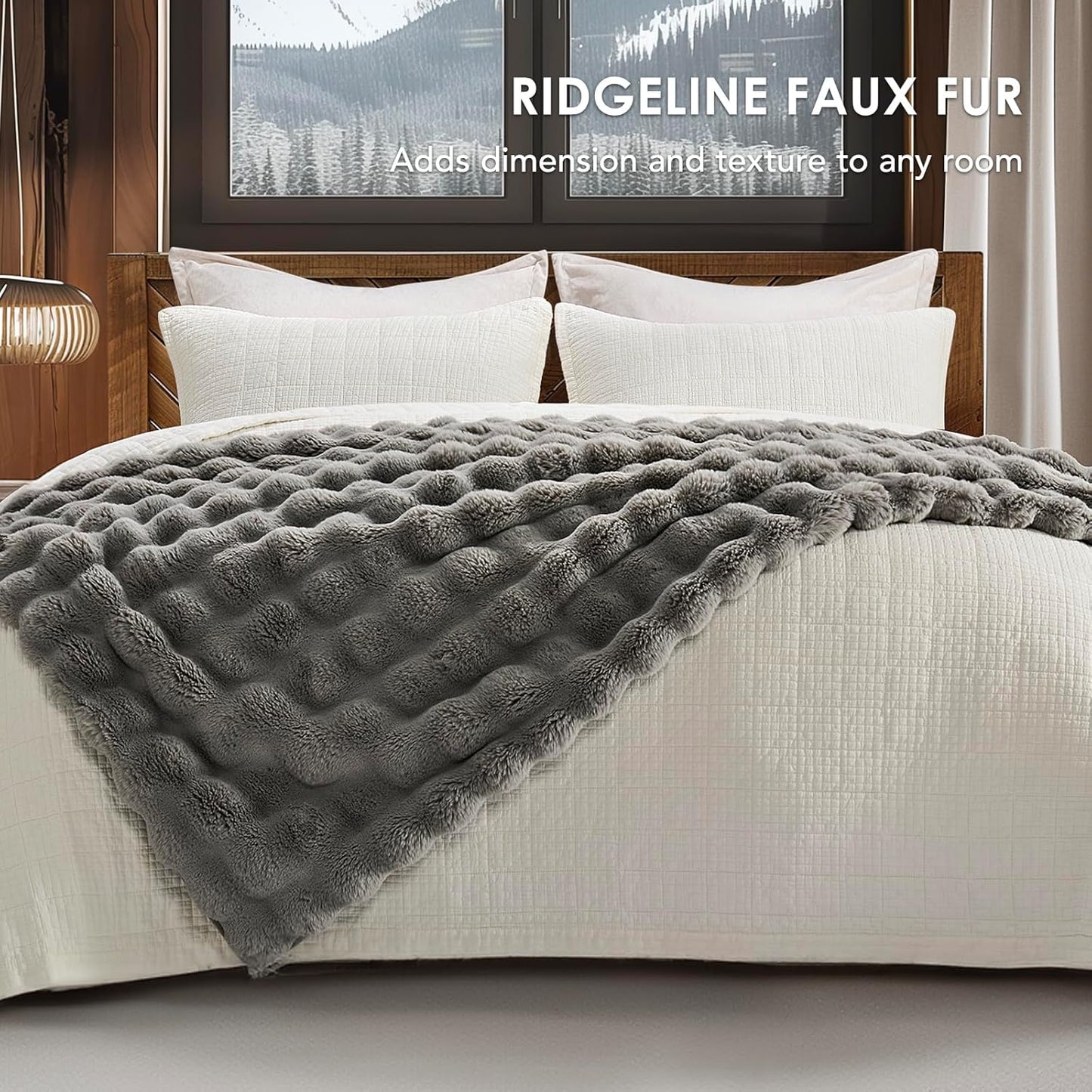 EVERGRACE Ultra Soft Luxury Fluffy Ridgeline Faux Rabbit Fur Throw Blanket, Thick Warm Bubble Throw for Bed, Cozy Plush Reversible Blankets for Couch, Chair, Sofa, Grey, 60x80 Inches, 870 GSM