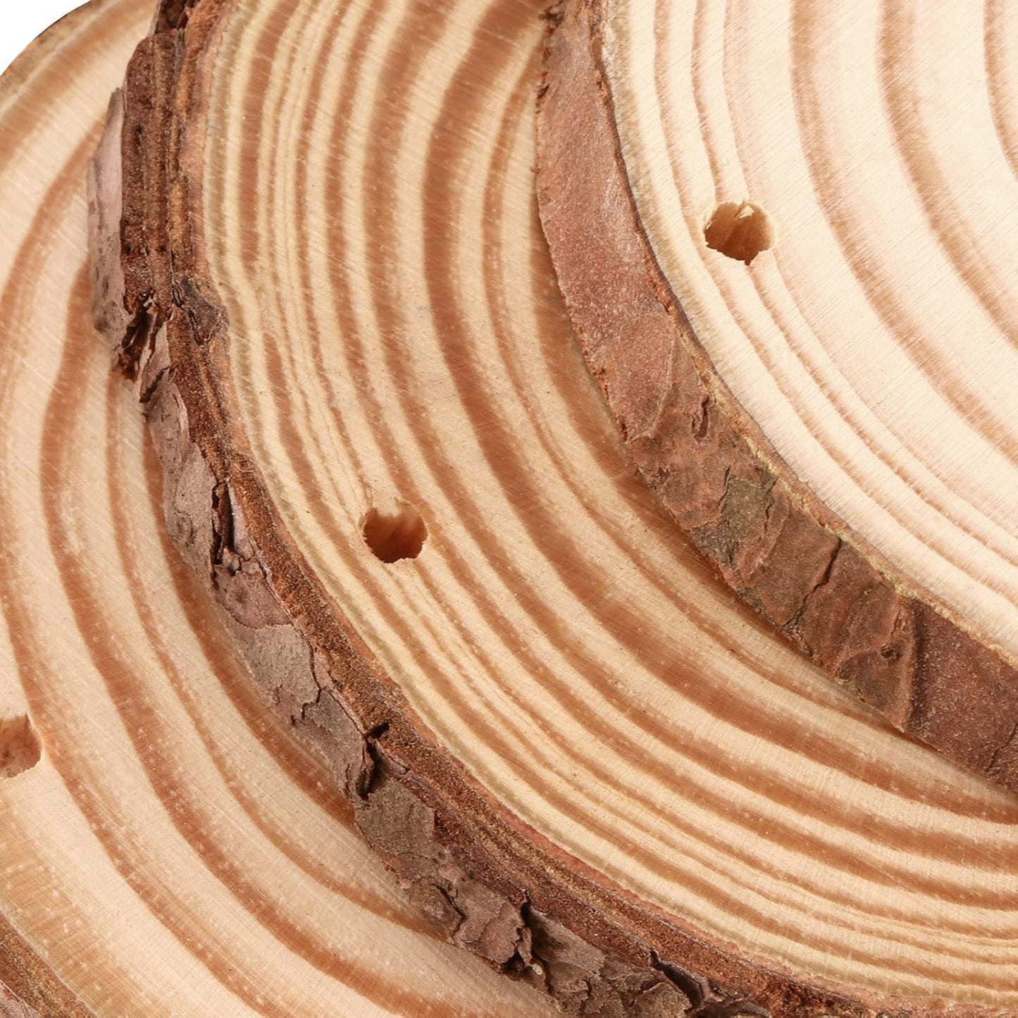 JOIKIT 50PCS 3.5-4 Inches Natural Wood Slices with Pre-drilled Hole, 2/5" Thick Round Ornaments Unfinished Wood Circles Bulk with Bark for Craft Arts, Christmas, DIY Painting, Wedding Decorations