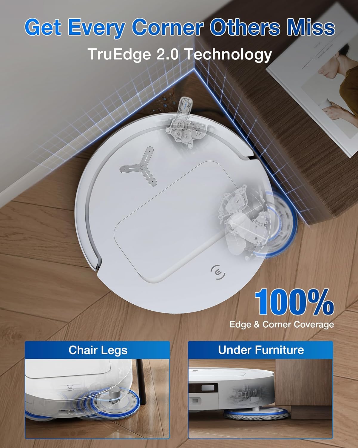 ECOVACS DEEBOT T50 PRO Omni Robot Vacuum and Mop, 3.19” Ultra-Slim, 15,000Pa Suction, ZeroTangle 2.0, TruEdge Edge Cleaning, AIVI 3D Obstacle Avoidance, Auto Mop Wash & Dry, Self-Emptying,White