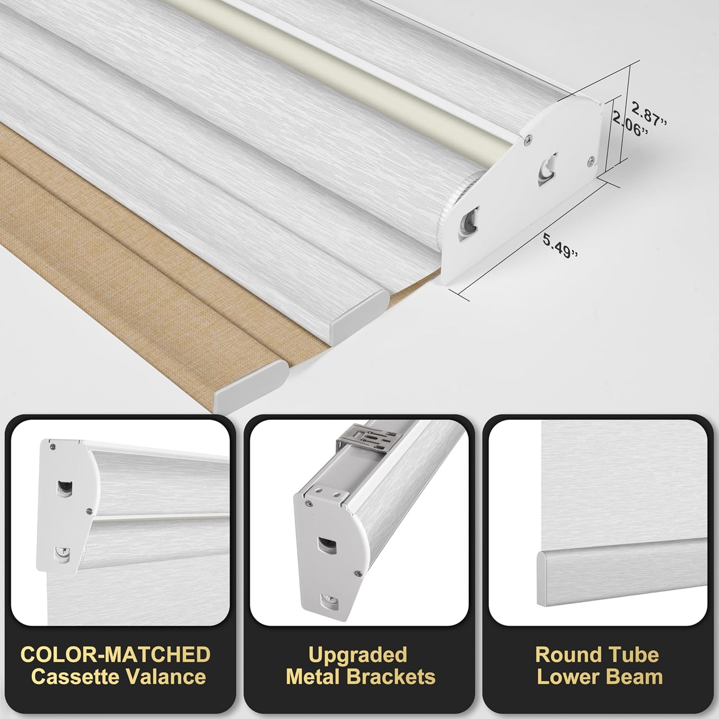 BERISSA Cordless Dual Roller Shades with Cassette Valance,Double Window Shades Blackout and Light Filtering Shades,Day and Night Roller Shades for Home Office Door.Linen Beige and White.46 W x 48" H