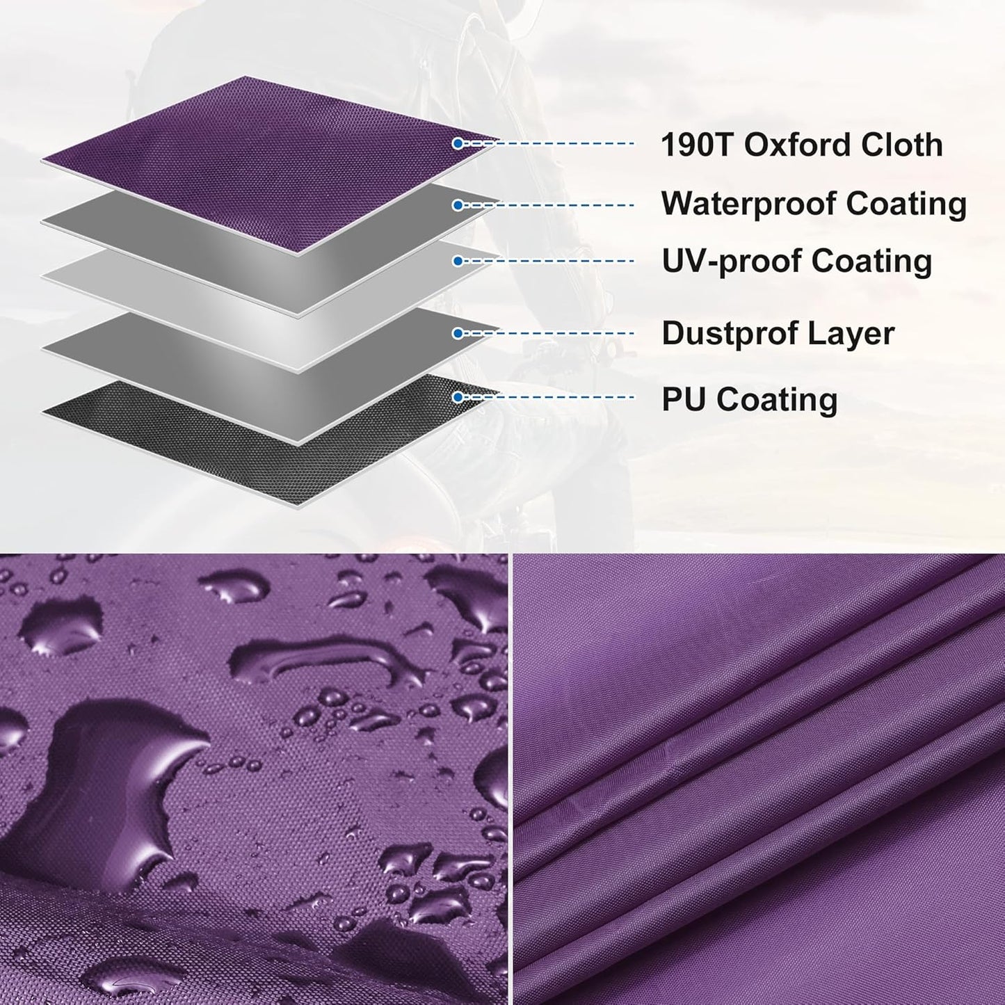 X AUTOHAUX Motorcycle Cover for Harley Davidson for Honda for Suzuki All Season Waterproof Sun Outdoor Protection Motorbike Cover Fits Up to 86.61'' Motorcycles Cover L Purple Silver Tone