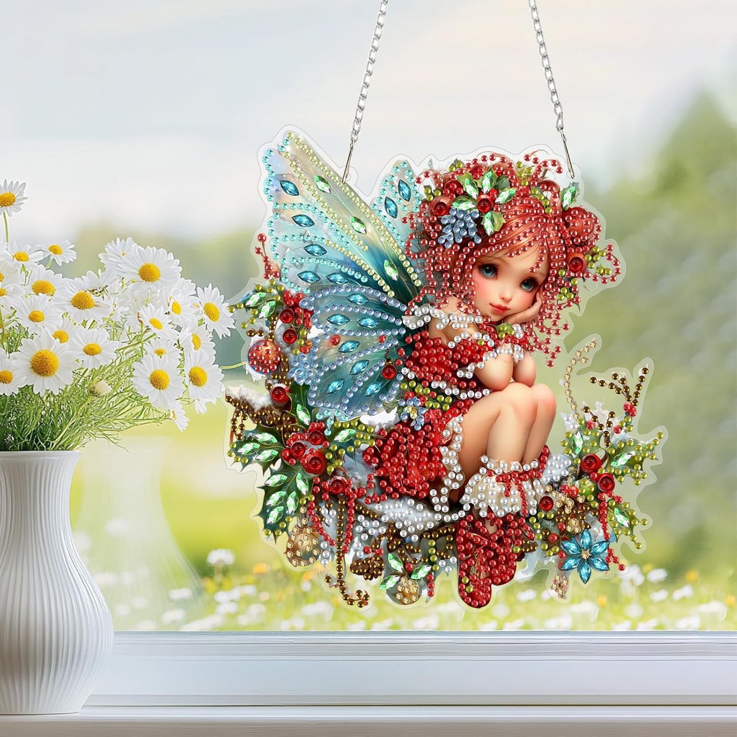 Hanging Diamond Art Kit for Adult, Christmas Angel, 5D Special Shaped Rhinestone Diamond Painting Ornament, Christmas Fairy, DIY Acrylic Diamond Art Painting Window Pendants Home Garden Wall Decor