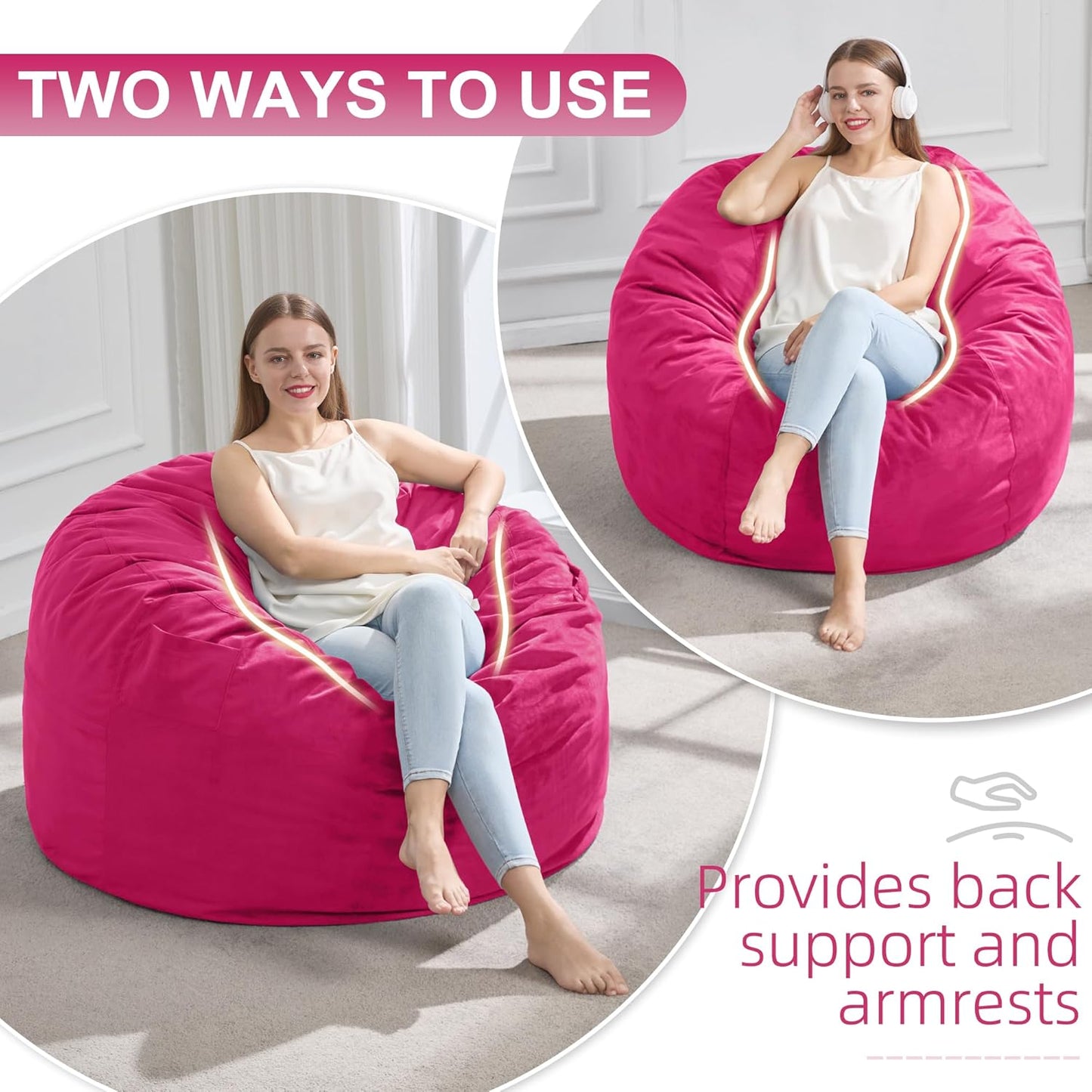Hobestluk 3FT Bean Bag Chair Giant Bean Bag Chairs for Adults Large Bean Chairs with Removable Cover, Beanbag Chair with Filler, Adult Bean Bag Chairs for Living Room, Bedroom