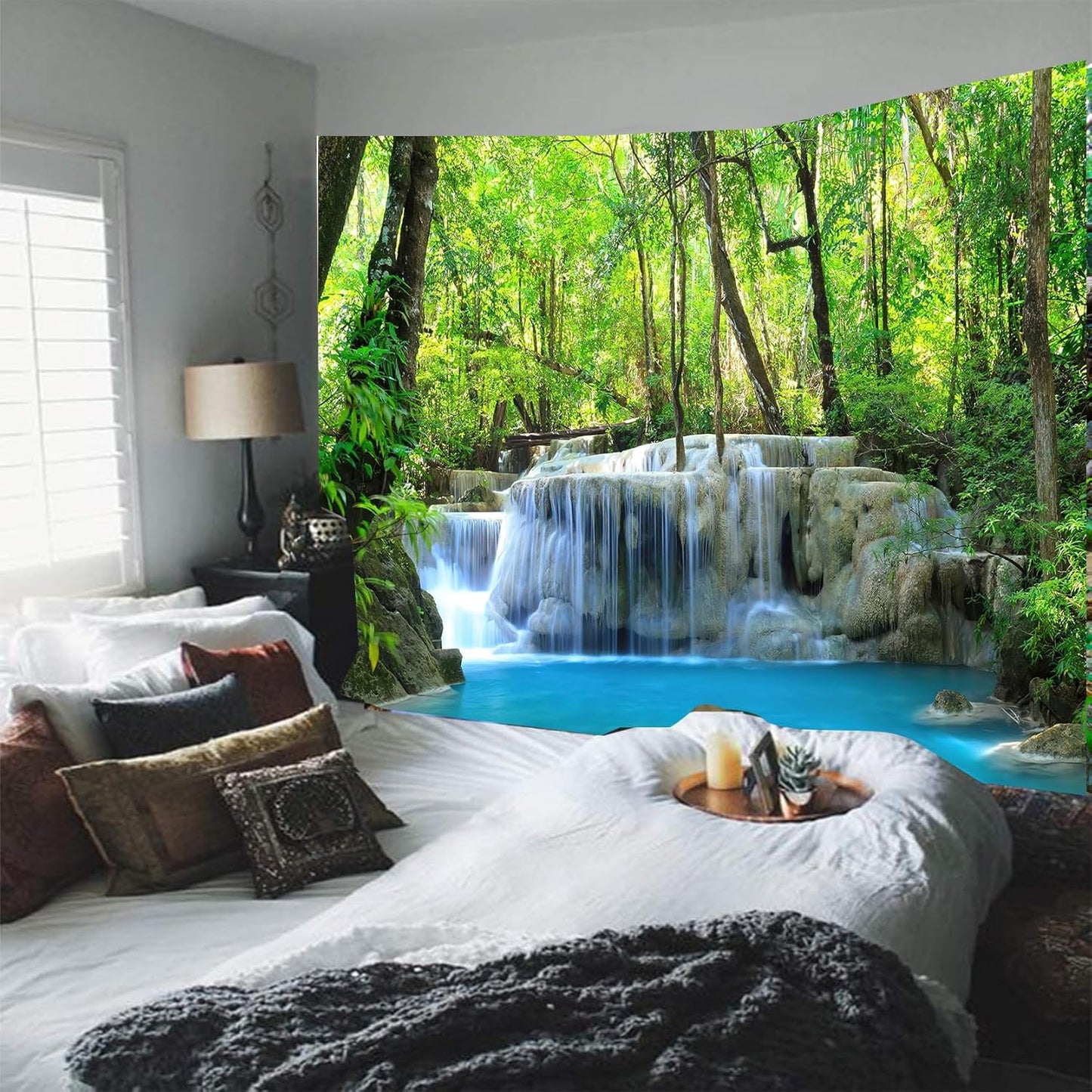 FENDROM Waterfall Tapestry Nature Stone River Forest Scenery Theme Print Landscape Jungle Wall Hanging for Living Room Party Beach Picnic Blankets Tablecloths Wall Decor