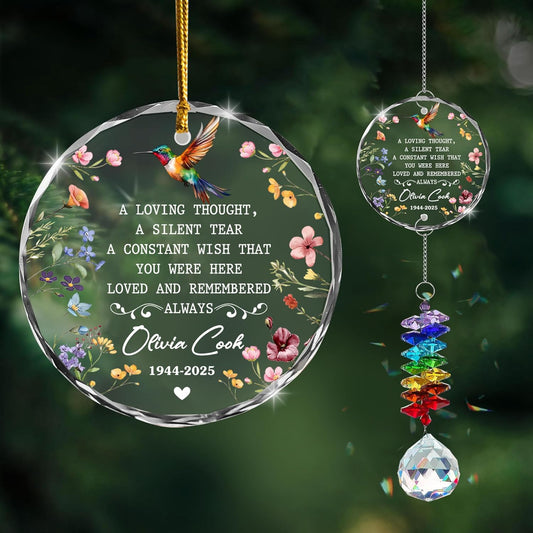Personalized Memorial Hummingbird Glass Ornament – Custom Photo, Name, Birth Year & Passing Year – “Loved and Remembered Always” Memorial Keepsake for Loss of Loved One 2025