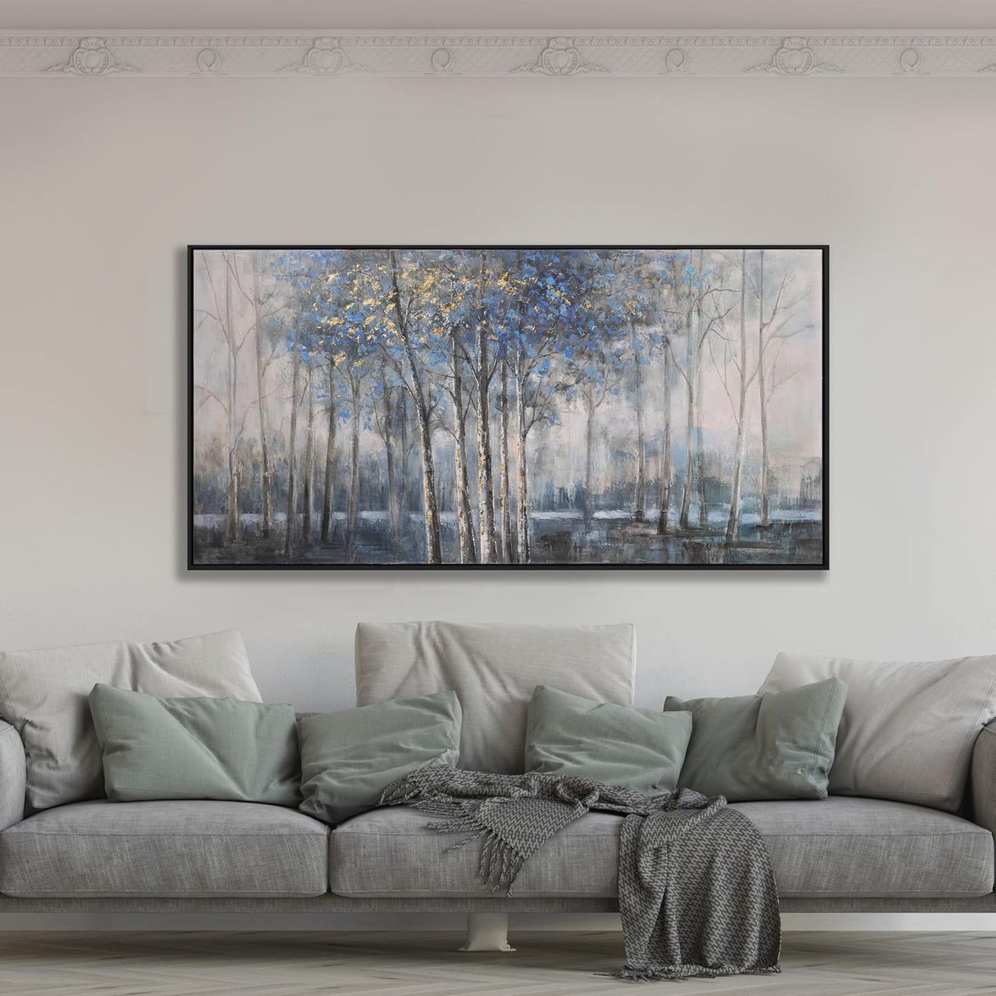Wall Art Decor Dark Canvas Wall Art Blue Embellishments Plant Grey Misty Forest Abstract Tree Modern Artwork For Living Room Modern Canvas Prints Pictures For Wall Artwork For Bedroom Home Hotel Office Decoration 29x58 Inch