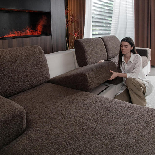 Couch Cushion Covers for Sectional Sofa, Stretch Soft Sofa Slipcovers Washable Wear-Resistant Universal Furniture Protector for Living Room(1 Piece Large Cover, Brown)