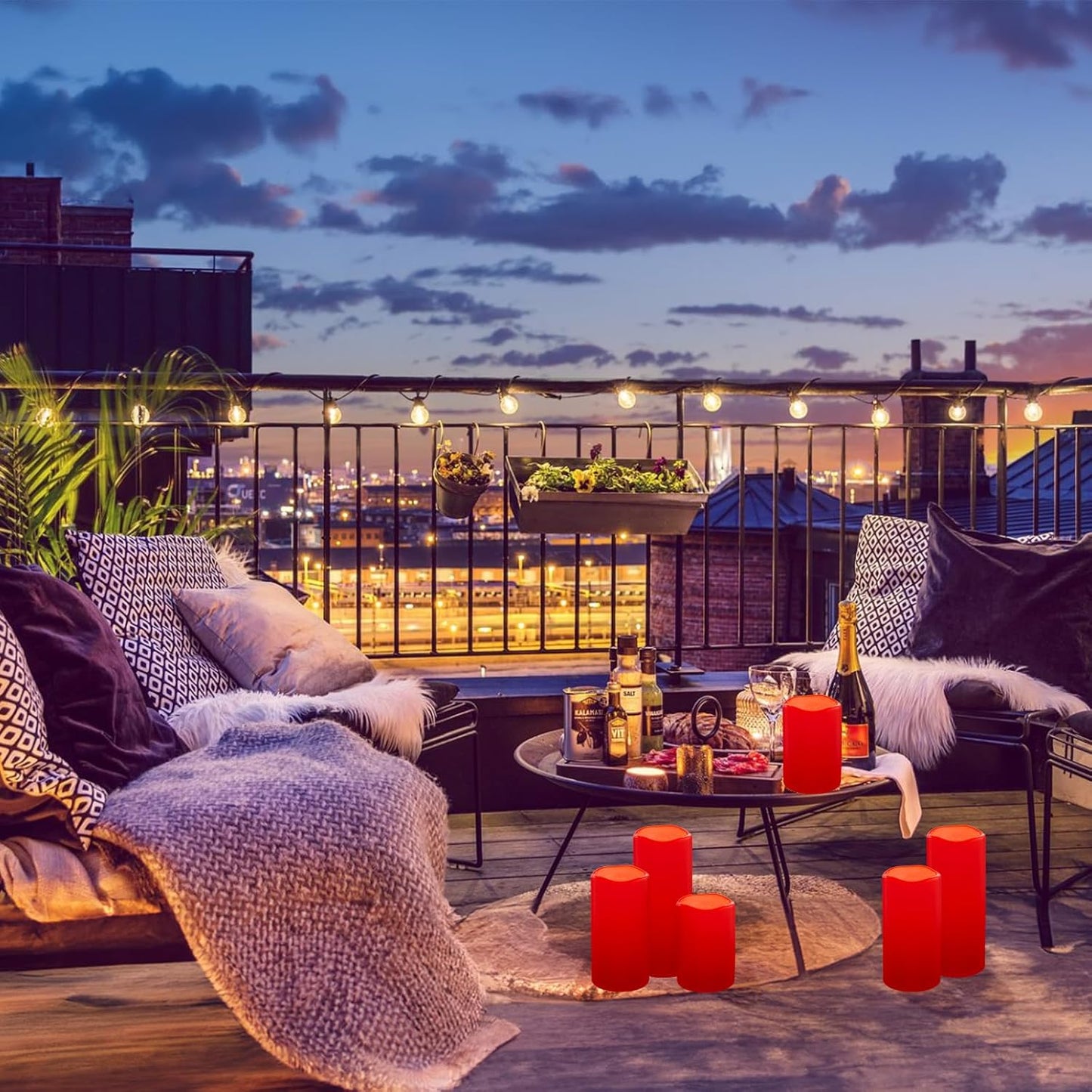 NURADA Large Waterproof Flameless Candles 6" 8" 10" x 4" - Outdoor Indoor LED Pillar Flickering Candle Battery Operated with Timer Remote for Patio Porch Christmas Decor - Red Set of 3