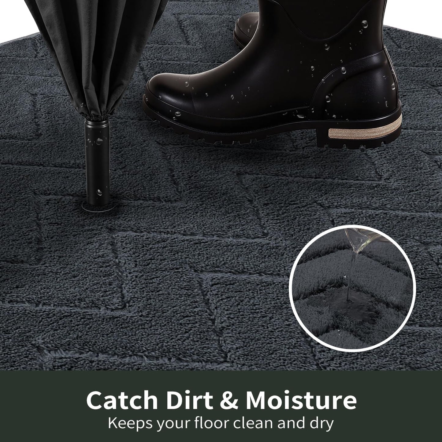 Stiio Dirt Trapper Door Mat 24x35.5 Inches, Front Doormat Indoor Outdoor Entrance Low Pile, All-Season, All-Weather Absorbent Entry Rug, Washable Non Slip Rug for Entryway, Dark Grey