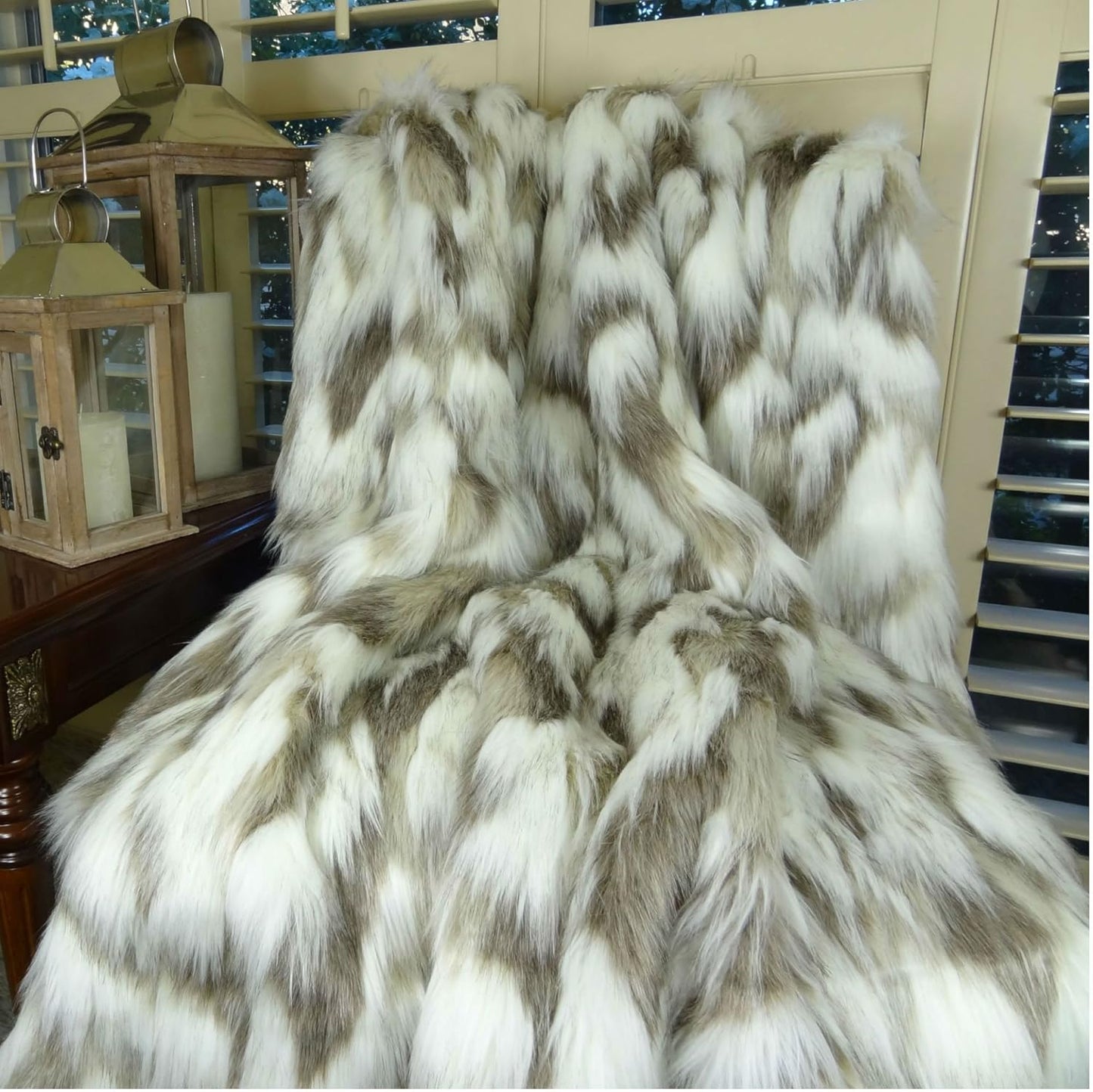 Ivory Faux Fur Throw Blanket & Bedspread - Tibet Fox Fur - Ivory Beige Luxury Faux Fur - Throw Blanket - Luxury Soft Faux Fur, Made in US, 16445