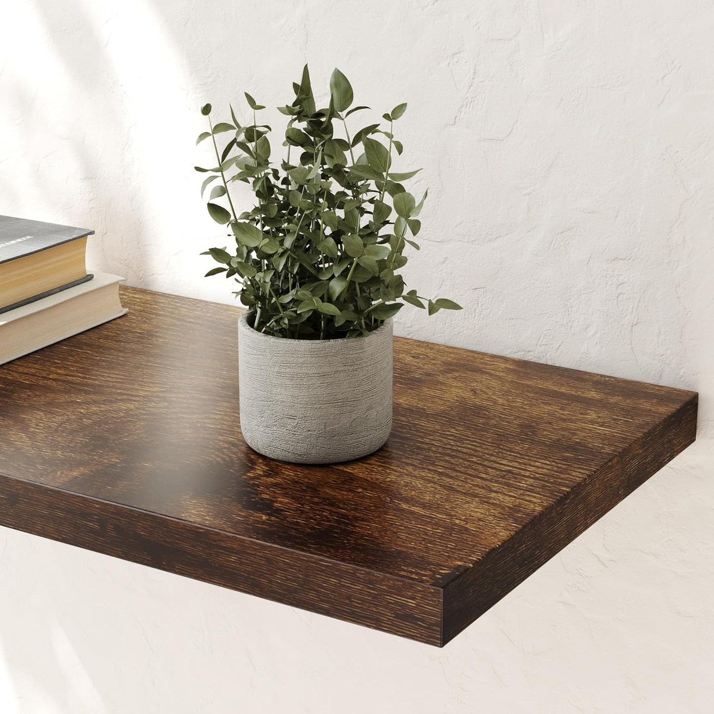 Wall Shelf Set of 2, Rustic Brown Floating Shelves 30 in W x 10 in D x 1 in H, Wooden Floating Wall Shelf with Invisible Brackets for Living Room/Bedroom/Bathroom/Kitchen Storage and Decor