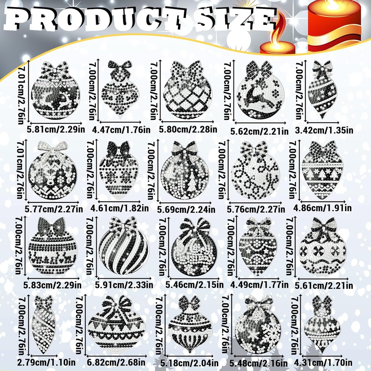 Tondiamo 20 Pcs Christmas Diamond Painting Keychain Kits 5D DIY Diamond Art Pendants Double Sided Hanging Key Chains for Christmas Party Decoration DIY (Black Style)