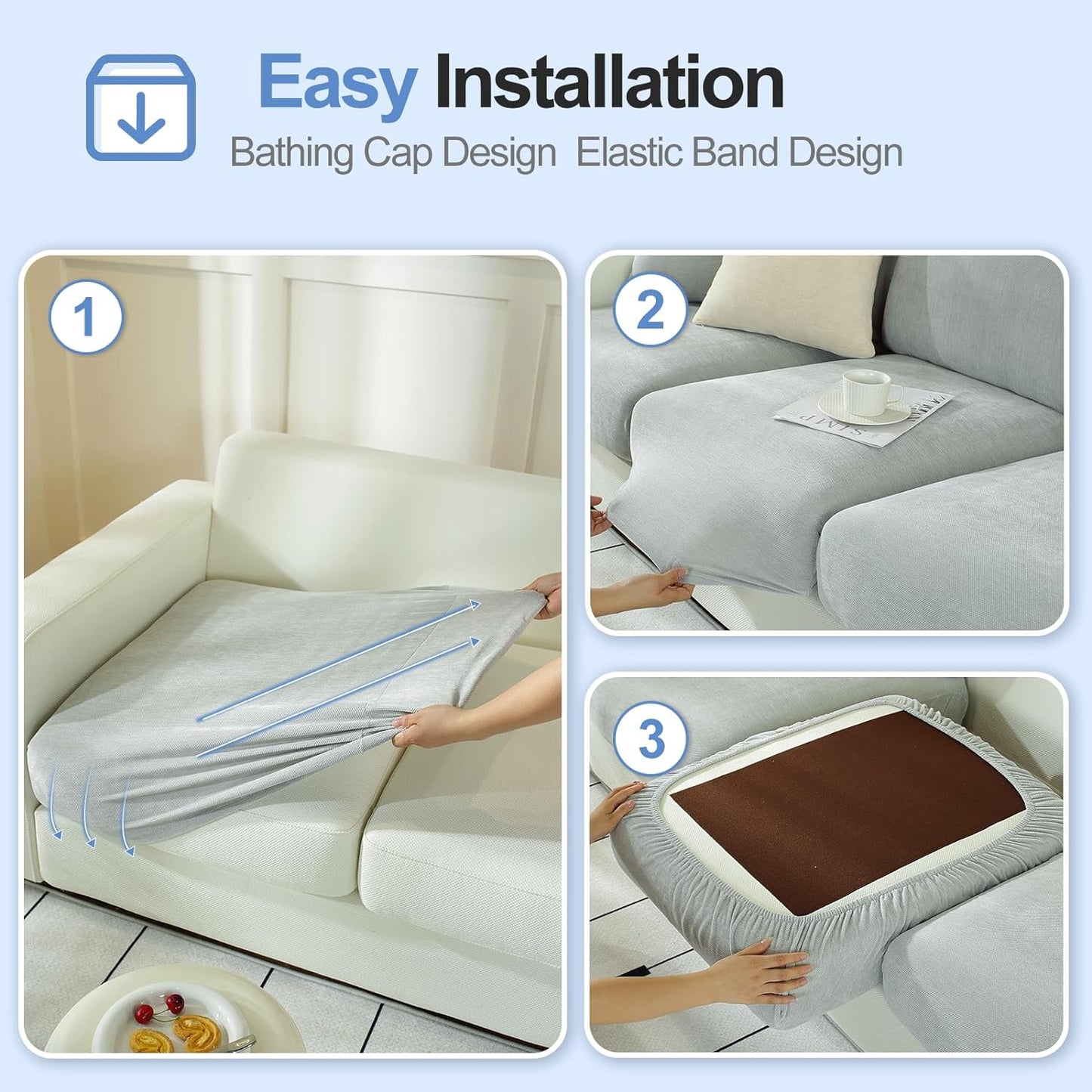 Chenille Sofa Armrest Covers, Soft Stretch Non-Slip Couch Arm Covers for Sofa, Chair or L Shaped Sectional, Furniture Protector (2 Pieces, Light Grey)