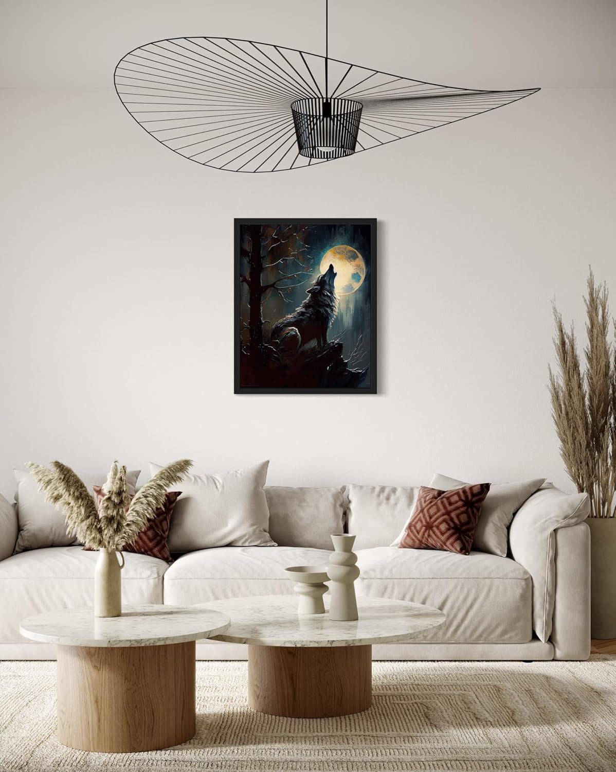 Wolf howling Poster Art Print, Halloween Scary Vintage Wall Art Academia Spooky Painting Decoration for Horror Prints, Gothic Posters Bedroom Decor 89 (Wolf howling, 16 x 20 inches, Black Frame)