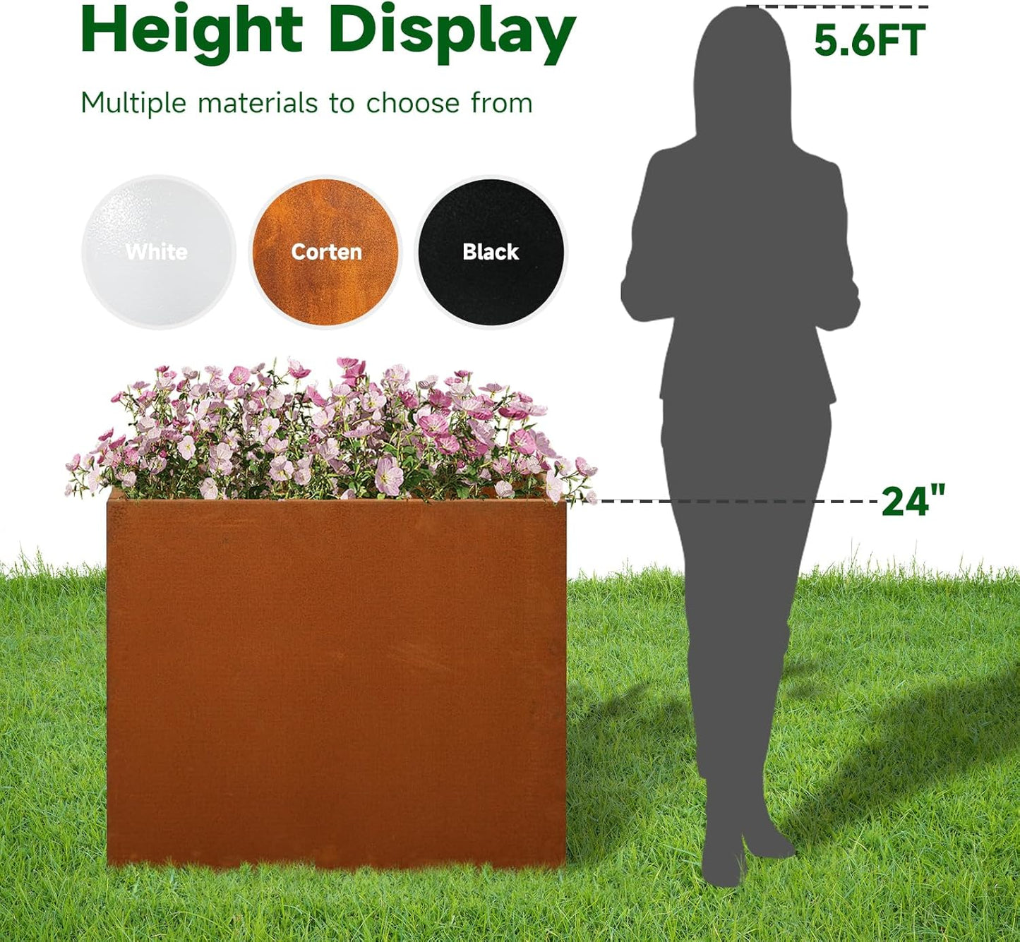 Galvanized Steel Metallic Heavy Planter for Outdoor Plants Metal Outdoor Planter Spliced Flower Box with Partitions for Outside,Indoor,Garden (Corten, 24 * 10 * 24)