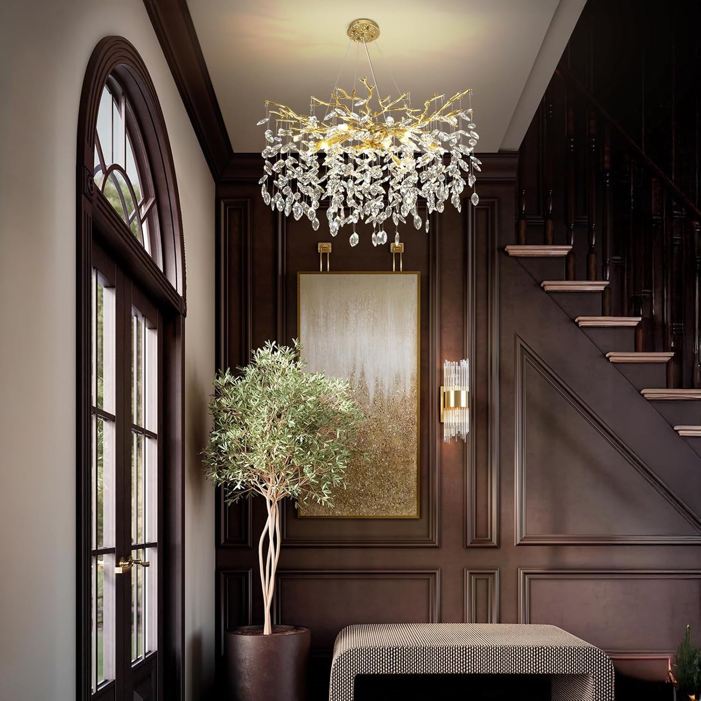 Modern Crystal Chandelier, 30" Chandeliers for Dining Room,Gold K9 Crystal Tree Branches Crystal Chandelier,10-Light Living Room Chandeliers, Fo Entryway,Foyer,Bedrooms