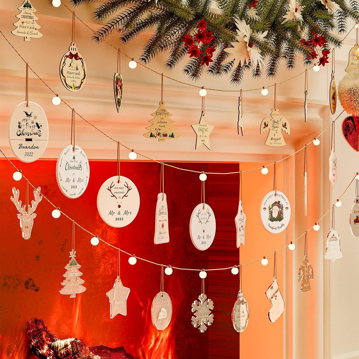 Personalized Christmas Ornaments 4 Pack - Custom Picture & Text Ornaments for Christmas 2022, Customized Ceramic Xmas Tree Decor for Kids, Mom, Dad, Friends, Loves, Pet, Dog, Cat by Bemaystar