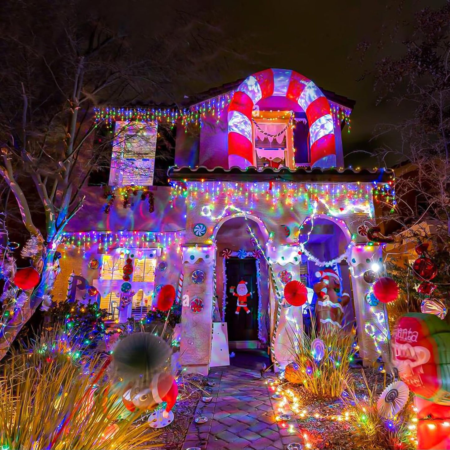 Icicle lights Outdoor - 33ft Christmas Lights with 400LED 75 Drops 8 Modes, Plug in Curtain String Lights Waterproof for Holiday Wedding Party Home Garden Bedroom Indoor Outdoor Decoration, Multicolor