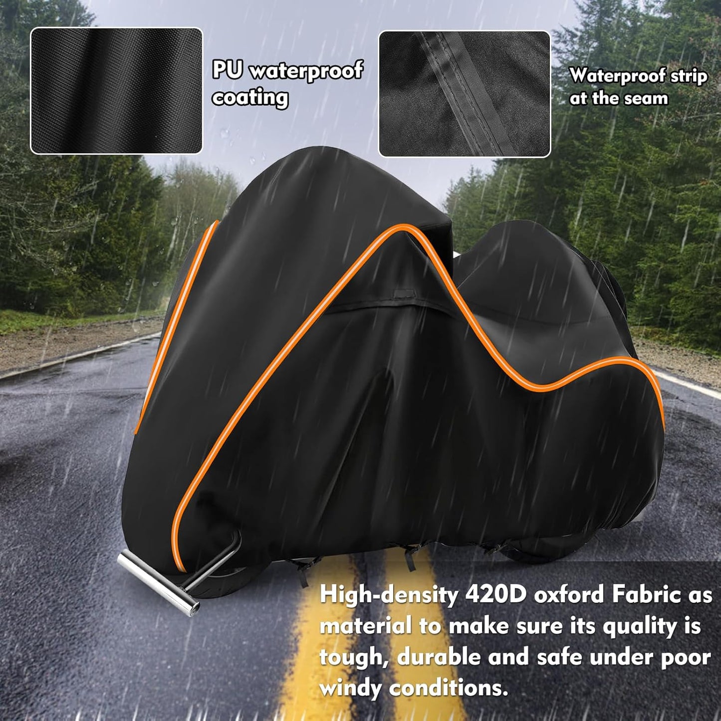 420D Motorcycle Cover for Harley Davidson Ultra Limited,Road Glide Limited,Gold Wing with Trunk Models Outdoor Bike Cover Windproof Heavy Duty Waterproof Protection Fits up to Motorcycles