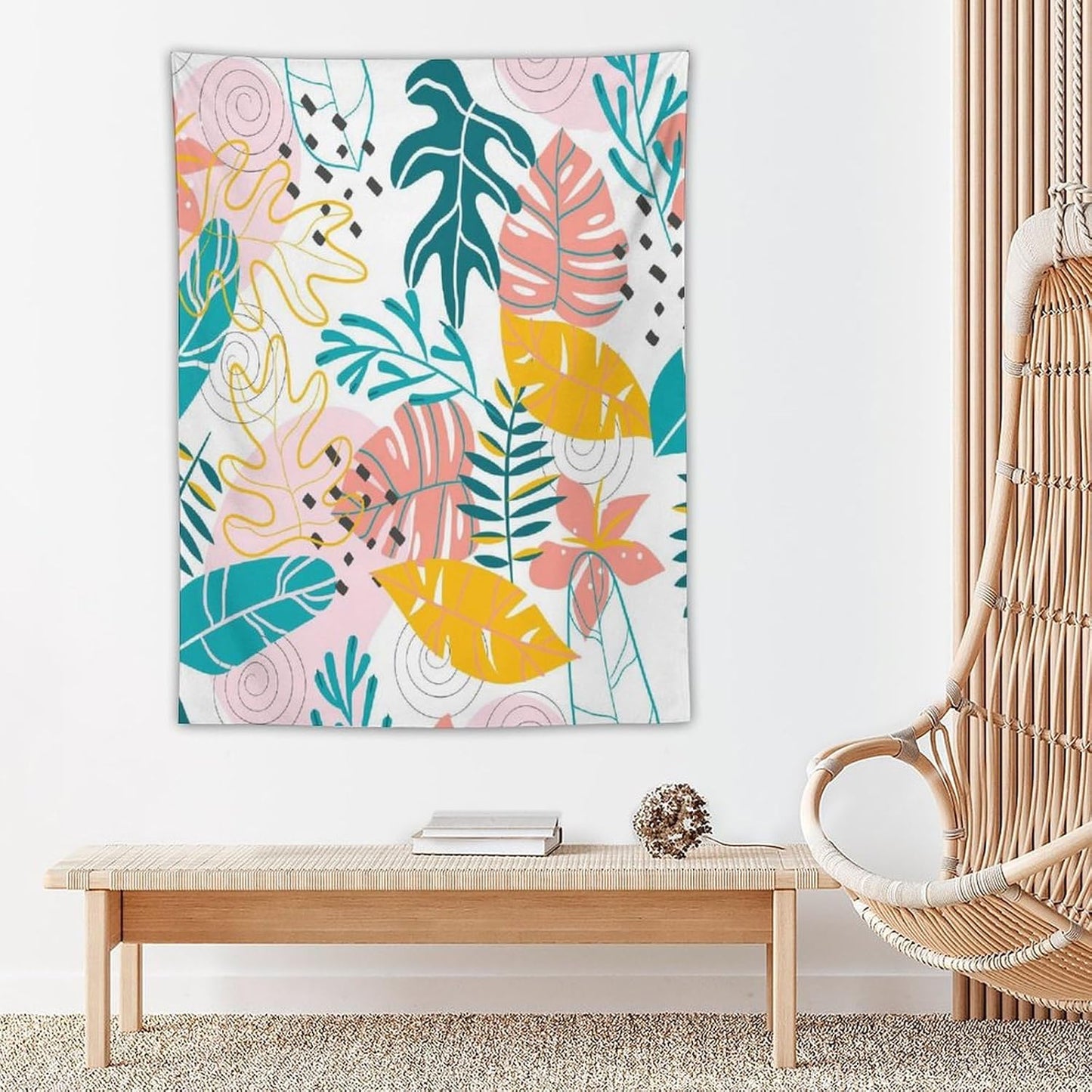 ICMOLYYENLO Tropical Green Leaves Tapestry, Exotic Leaves Beautiful Bedroom Wall Hanging, Floral Poster Blanket for Bedroom Living Room Dormitory Apartment 30x40 Inch