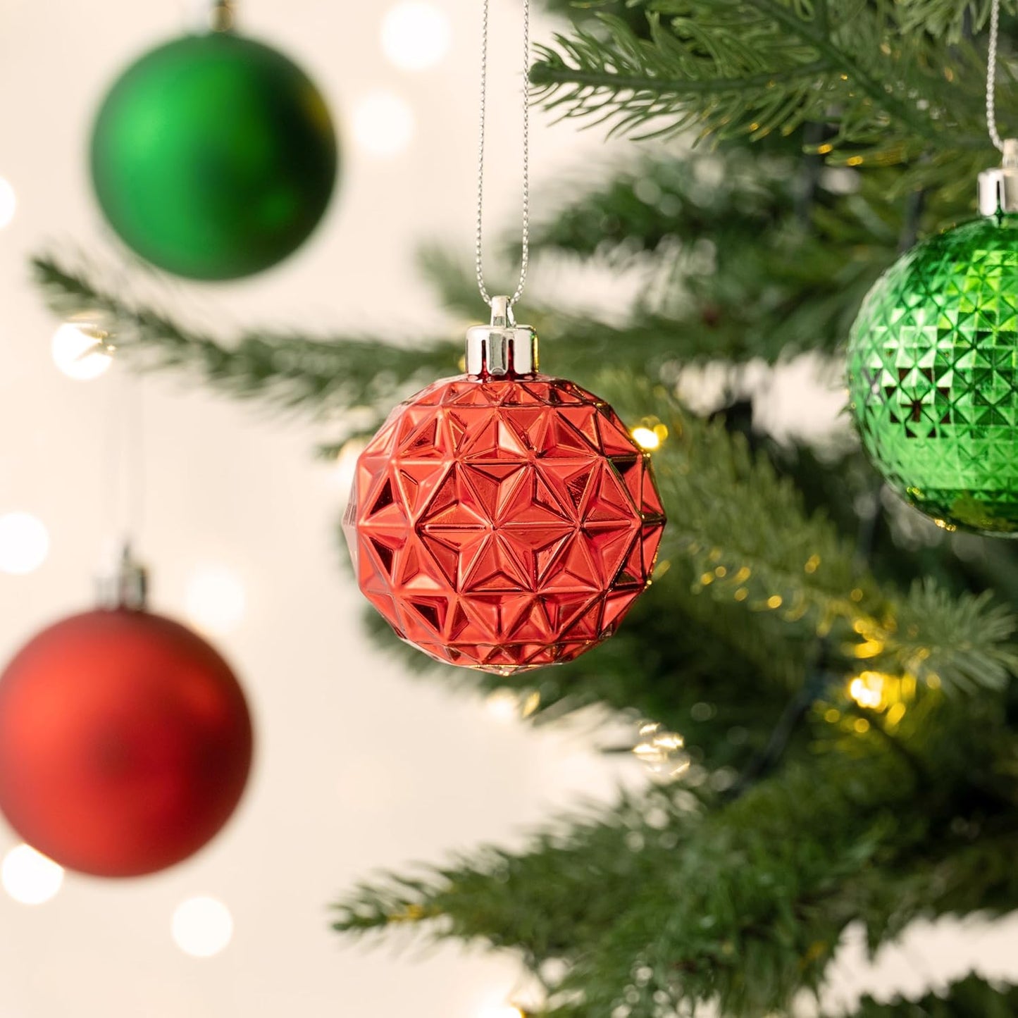 Valery Madelyn Christmas Tree Decorations Ornament Set for Fall Halloween, 50ct 2.36 Inches Red Green and White Shatterproof Christmas Ball Ornaments Hanging Xmas Holiday Party Decor