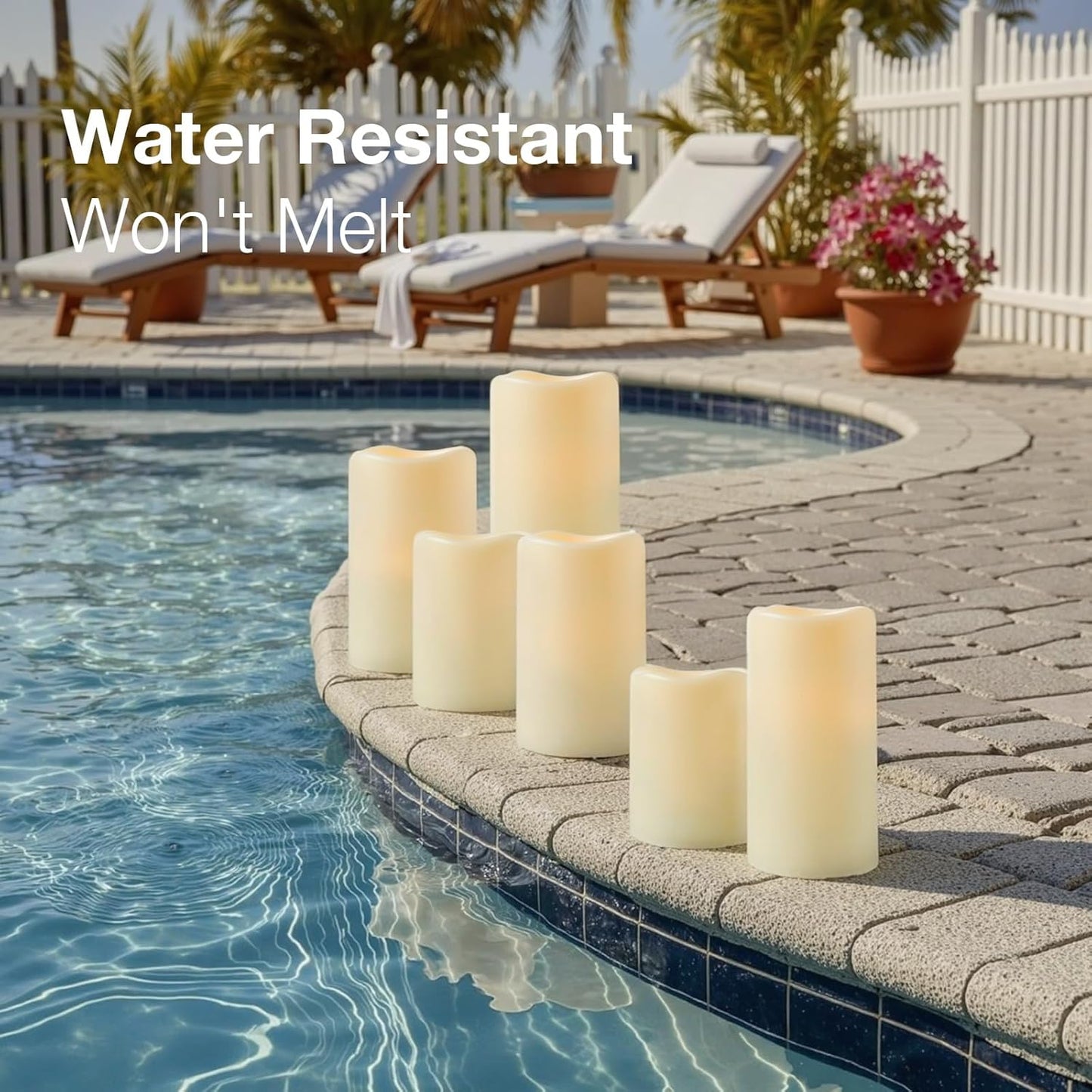 Amagic Waterproof Outdoor Flameless Candles with Timer, Battery Operated Candles with Remote Control, Electric LED Pillar Candle for Outside Patio, Garden, Wedding Decor, D3 x H4 5" 6", Set of 9