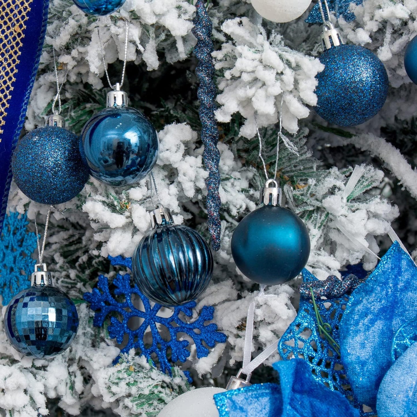 XmasExp 24ct Christmas Ball Ornaments Shatterproof Christmas Ornaments Set Decorations for Xmas Tree Balls 40mm/1.57"(1.57'', Diamond Blue)