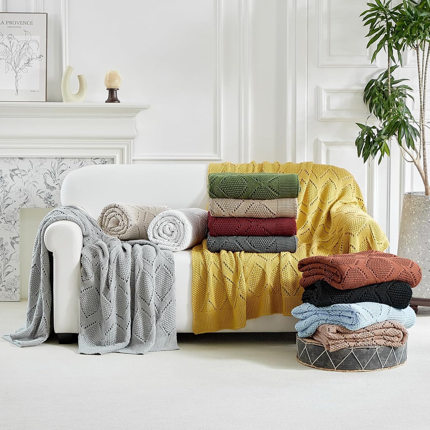 Longhui bedding Chunky Cotton Knit Throw Blanket for Couch, Sofa, Bed, or Chair, Decorative Breathable Fall Cable Knit Blanket 51 x 63 Inches, Medium Weight Black