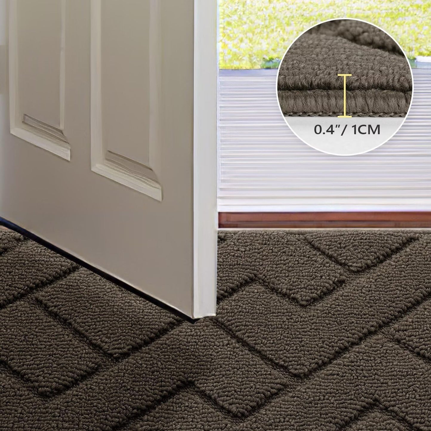 hicorfe Front Door Mat Outside Entrance,36"x59" Absorbent Muddy Dirt Resist Welcome Door Mats Outdoor Indoor,Stain and Fade Resistant,Non Slip Backing Entry Mat Doormat for Entryway(Latte)