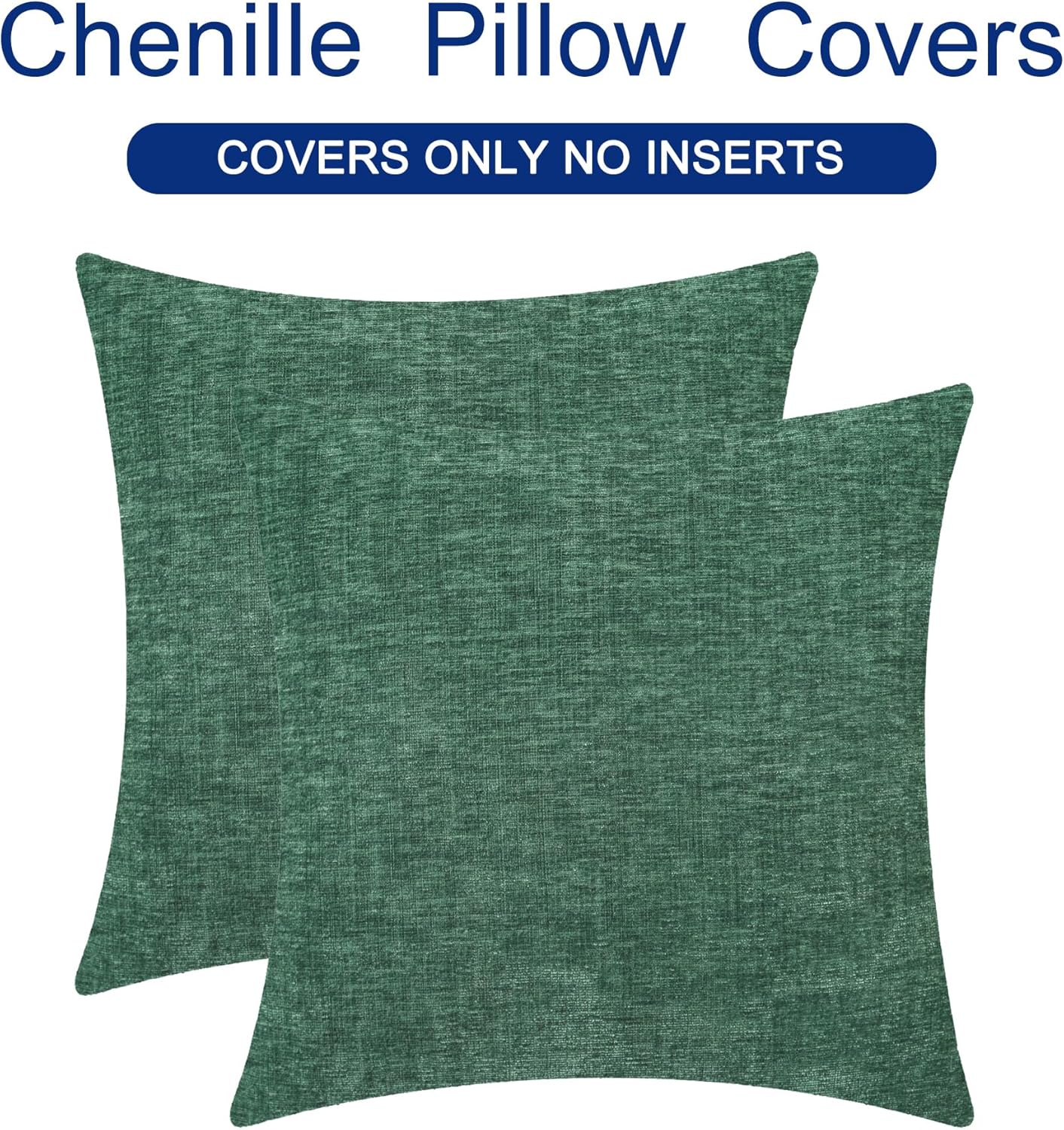 CaliTime Throw Pillow Covers Decorative 26 X 26 Inches Pack of 2 Cozy Chenille Cushion Cases for Couch Sofa Bed Living Room Home Dark Green