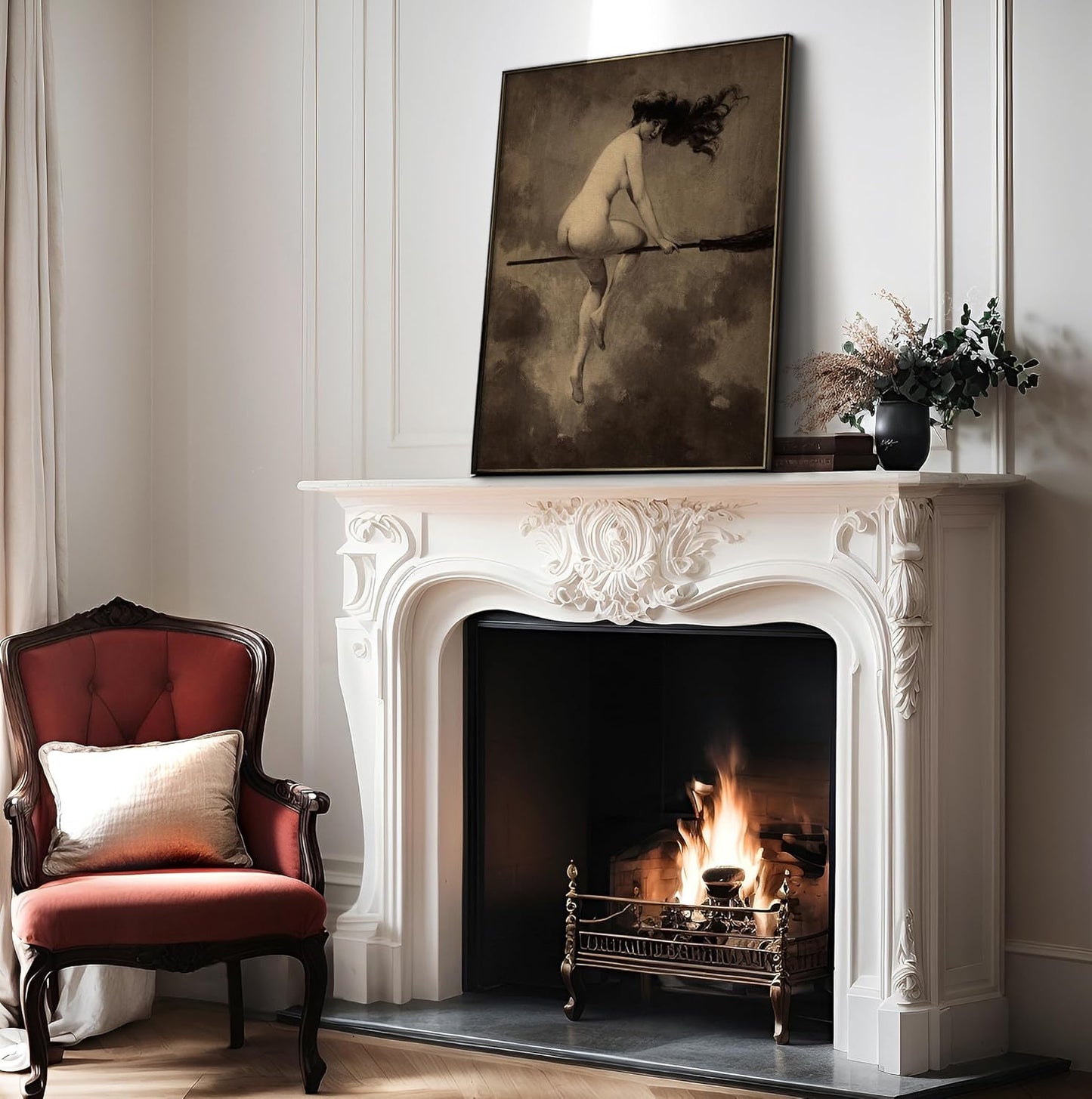 Poster Master Vintage Albert Joseph Penot Poster - Retro Halloween Print - Gift for Artist, Friend - Departure for the Sabbath, Naked Witch on Broom - Wall Decor for Bedroom, 18x24 Unframed Wall Art