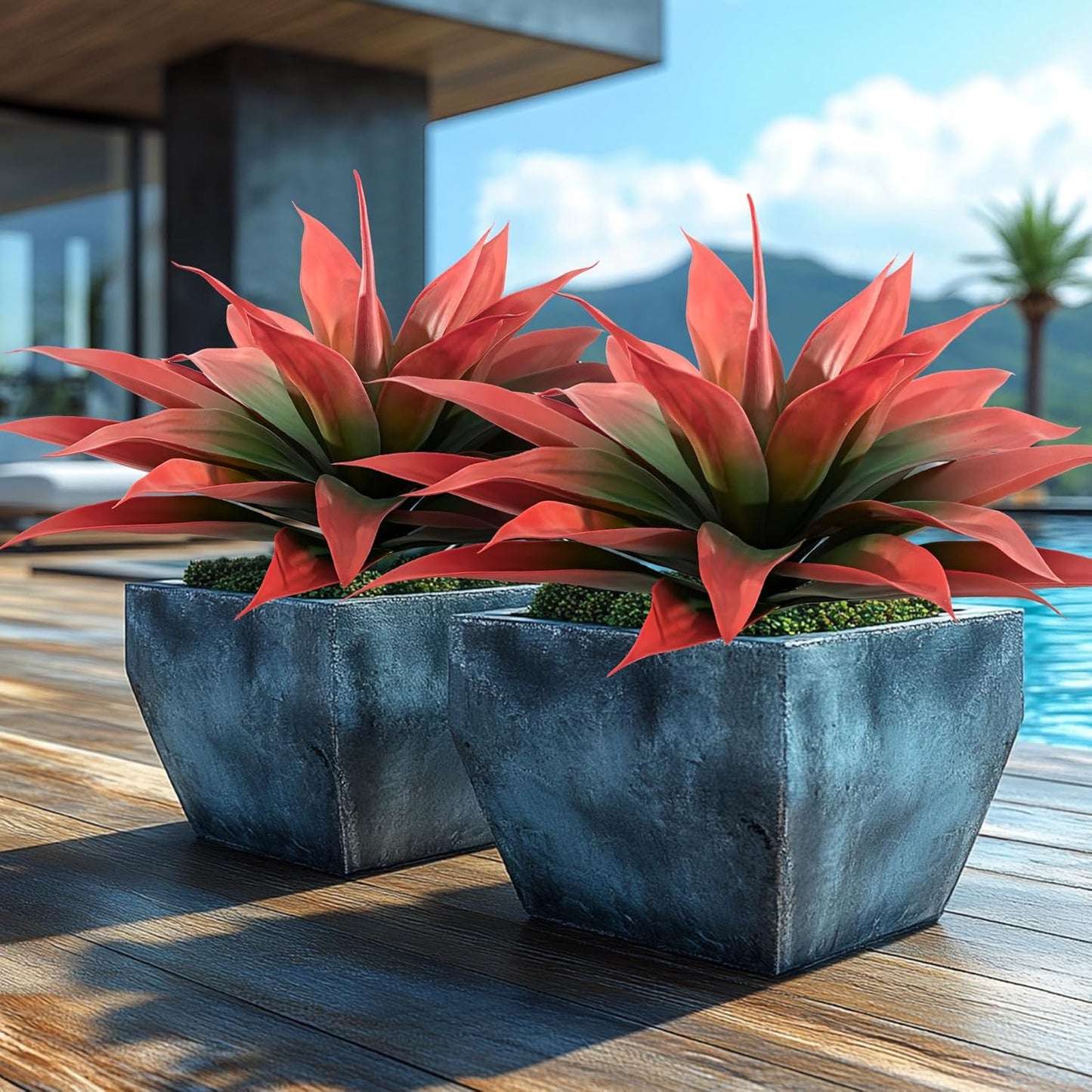 Artificial Agave Plants,Large UV Resistant Fake Agave Planters for Indoor and Outdoor Decorating Artificial Plants for Outdoors Fake Plants 2Pack, 28" Red