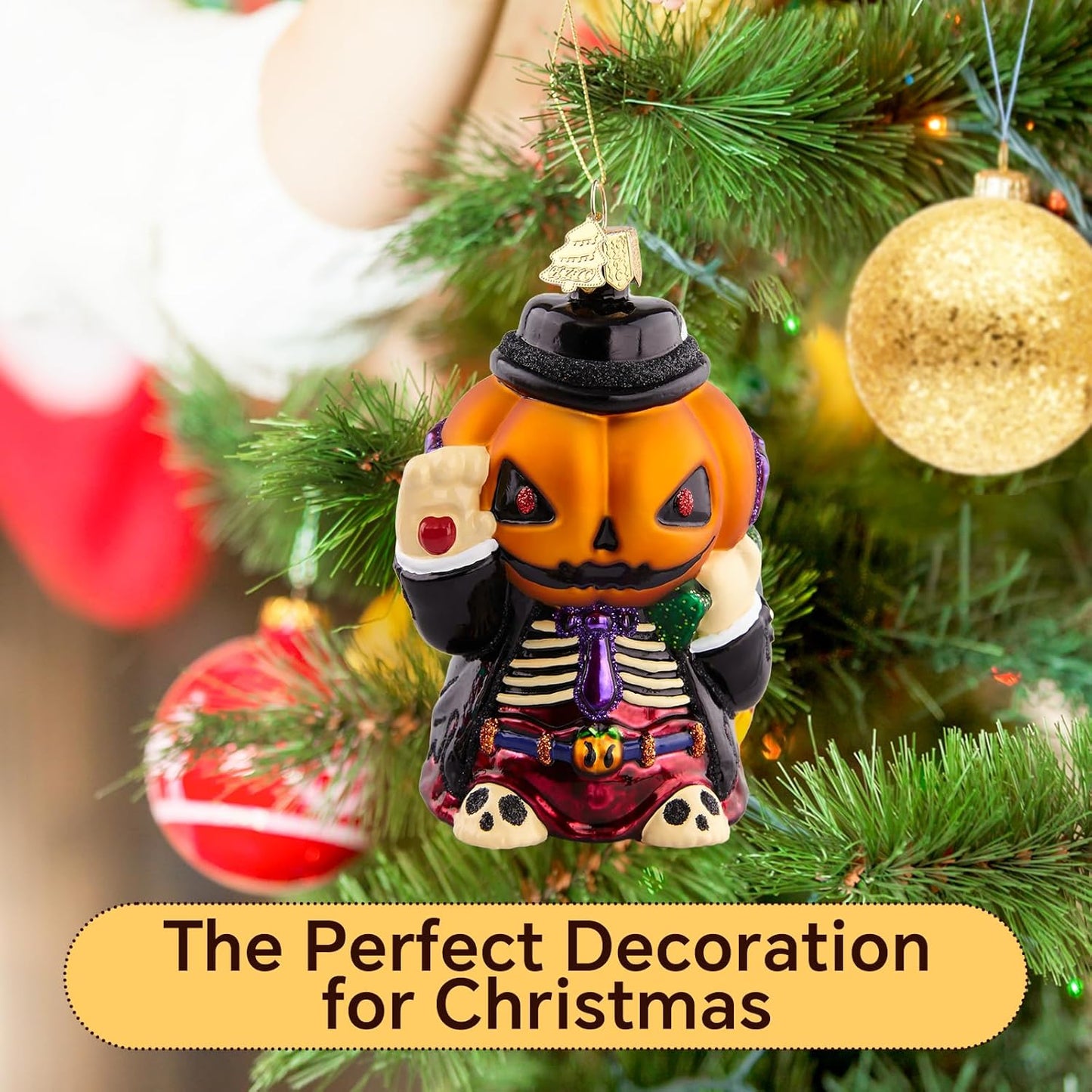 Pumpkin Christmas Tree Ornaments,Hand-Blown Glass Ornaments,Jack-O'-Lanterns Collection Figurine Hanging Ornaments,Christmas Decorations for Halloween Party Holiday Home Gifts