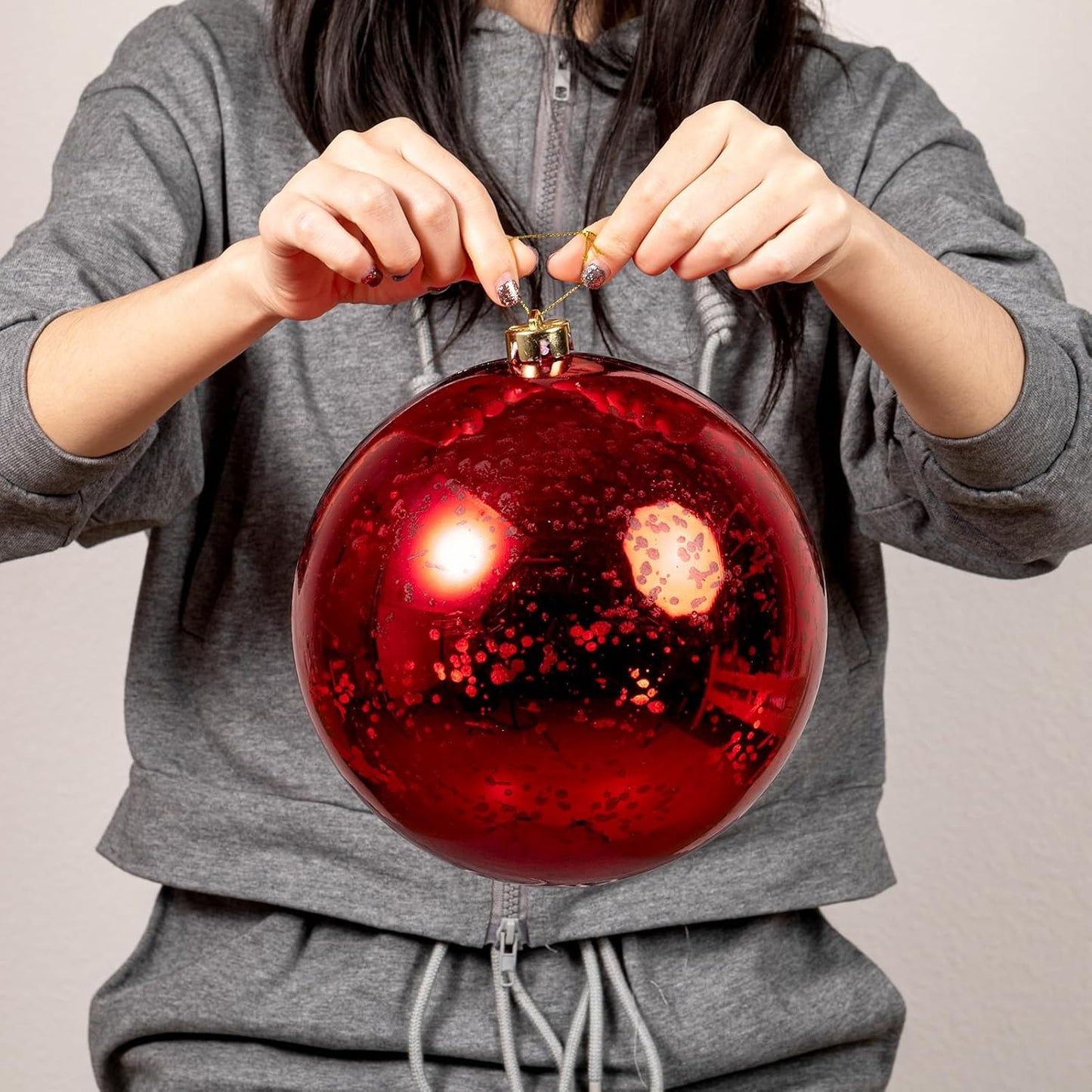 XmasExp Large Christmas Ball Ornaments,1pcs Red Giant Shatterproof Plastic Hanging Mercury Xmas Ball Decorations Christmas Tree Ornaments (Red, 8")