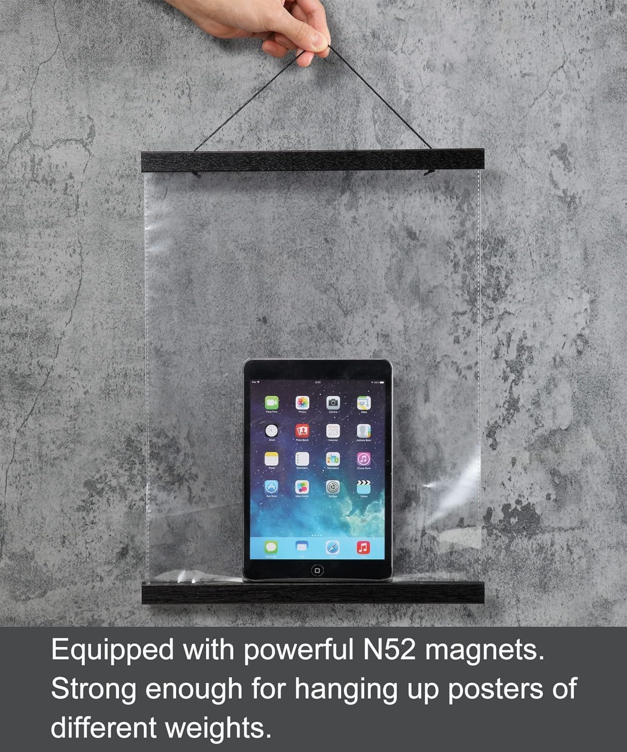 FALAMON Magnetic Poster Hanger Frame, 48x36 48x24 48x32 Teak Wood Magnet Poster Frame for Posters, Prints, Photos, Pictures, Maps, Scrolls, and Canvas Artwork(Black, 48")