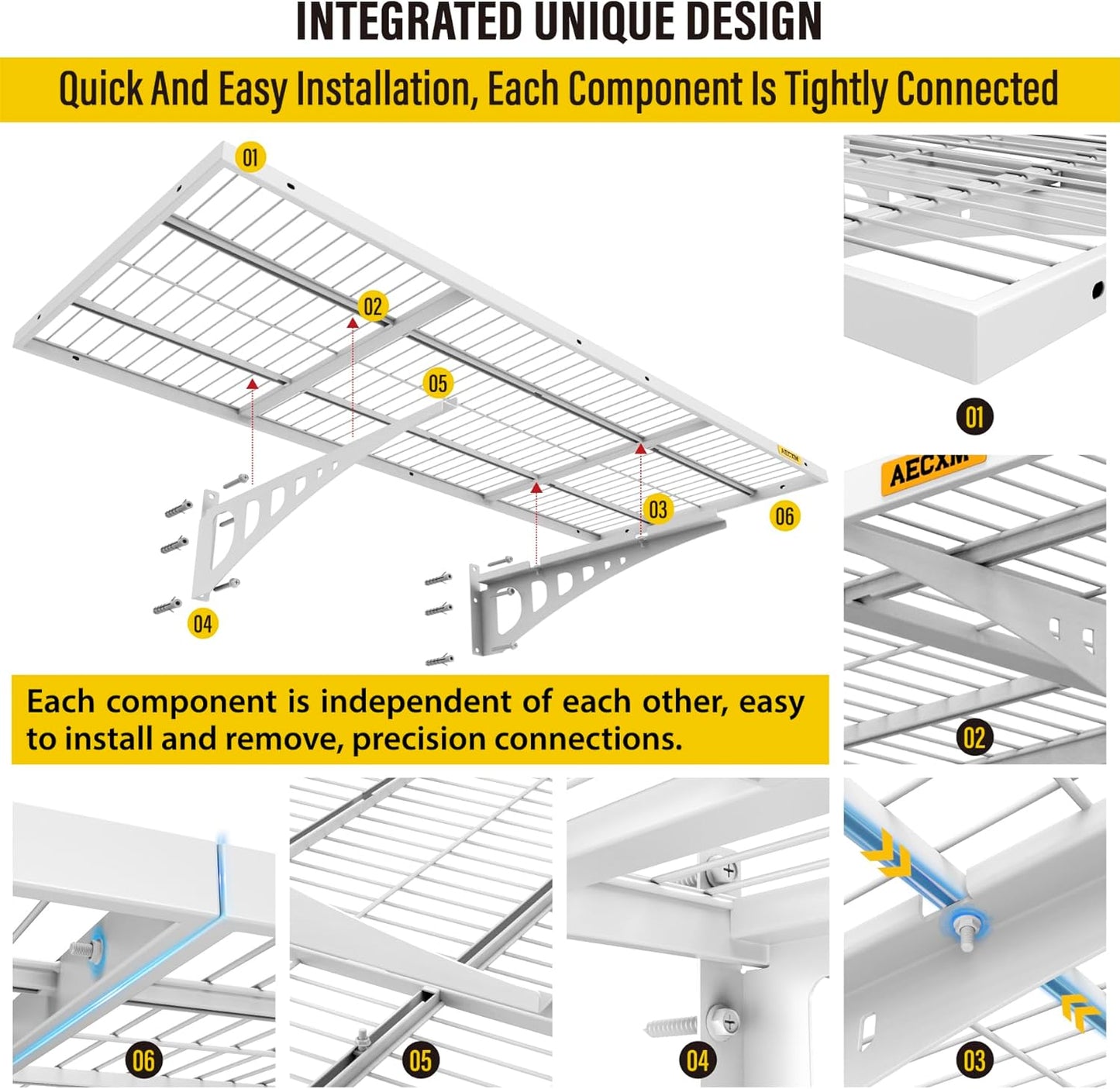 1.64x4ft 4Pack Wire Shelving Unit Heavy Duty Garage Storage Shelves Wall Mounted White 1120lbs Load Capacity（20-inch-by-48-inch）