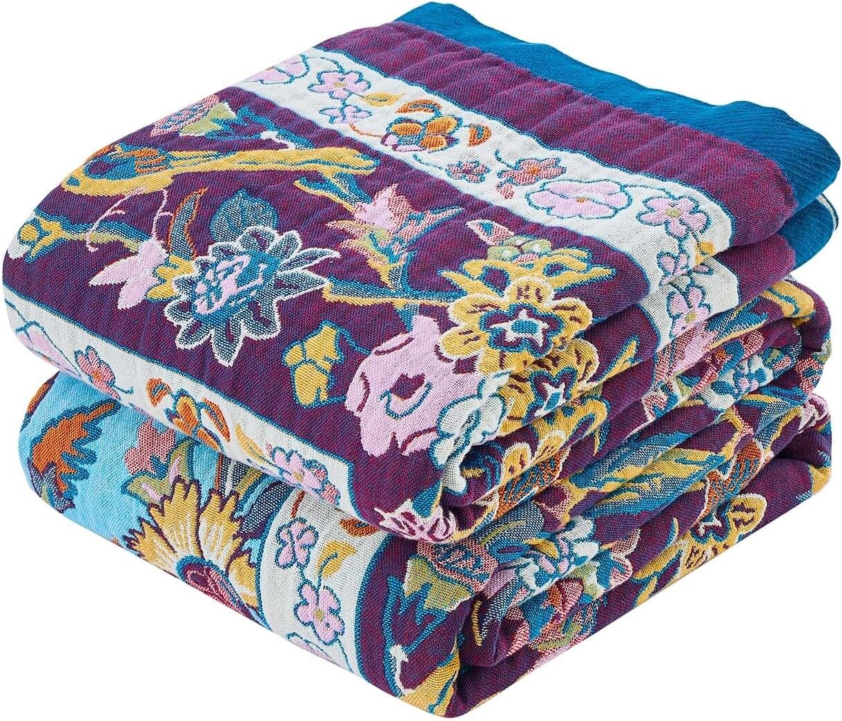 Fall Blanket for Bed, 100% Cotton Soft Rustic Boho Throw Blanket Quilt, 90"x98" Farmhouse Decor Bed Flower Blankets, Light Weight Reversible Bohemian Throw Quilt