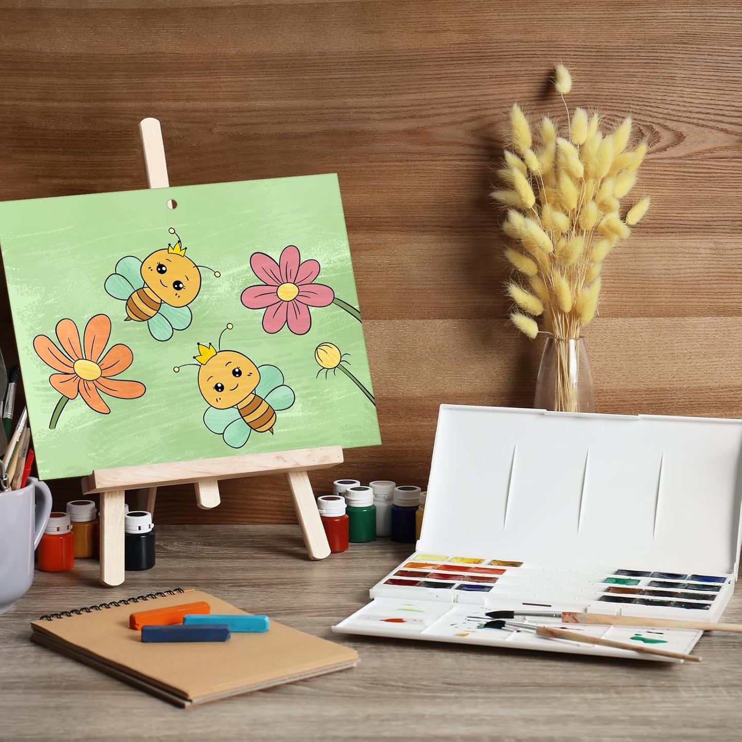 COCHIE 10 Pieces Large Cute Animals Unfinished Wood Crafts to Paint for Kids Adults, Bulk Predrilled Wooden Ornaments for Painting, Animal Paintable Wood Slices Craft Supplies with Ropes