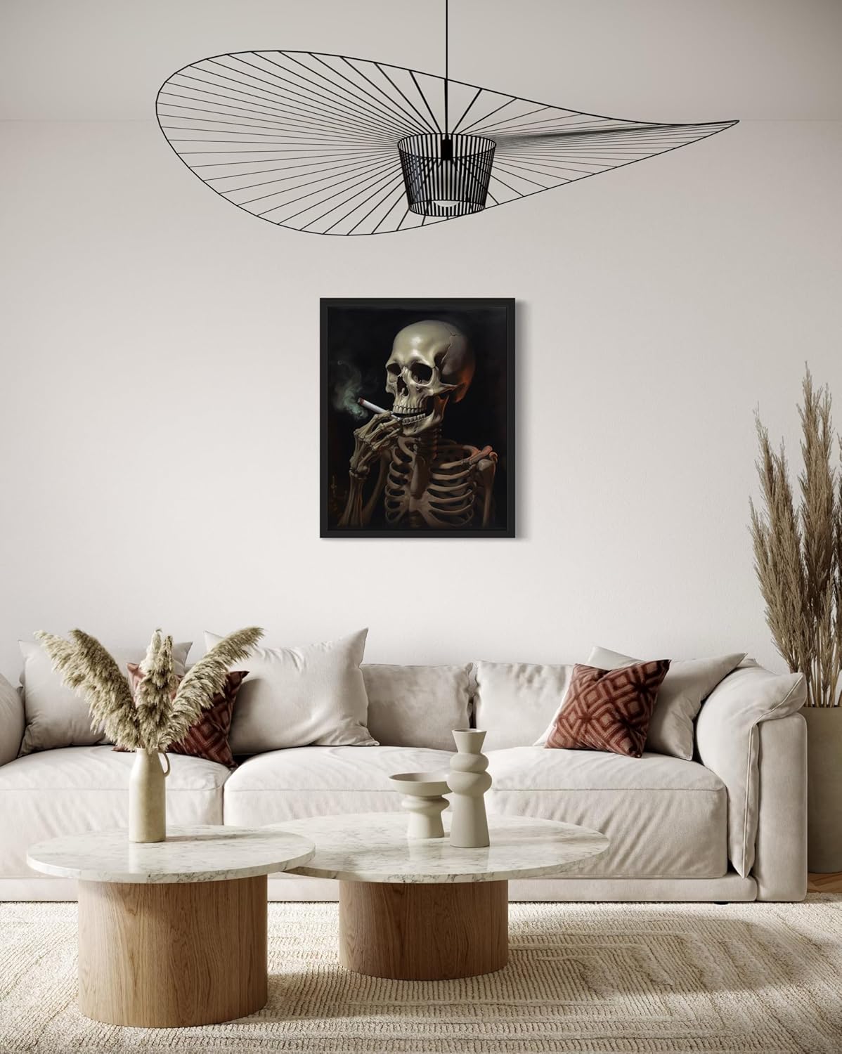 Skull Smoking Ciggarettes Poster Art Print, Halloween Scary Vintage Wall Art Academia Spooky Painting Decoration for Horror Prints, Gothic Posters Bedroom Decor 89 (Skull Smoking Ciggarettes, 16 x 20 inches, Black Frame)