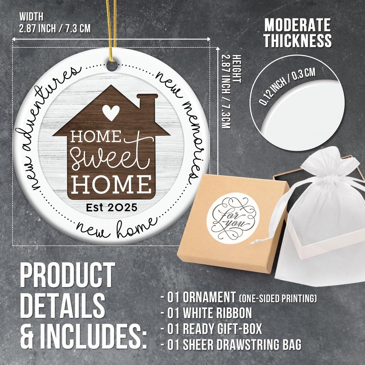 HEXMOZ New Home Gift Ideas - Best Housewarming Gifts 2025 - House Warming Gifts with New Home Ornament 2025 for Owners, Couples, Men, Women - First House Ornament, Our First Christmas Ceramic Keepsake