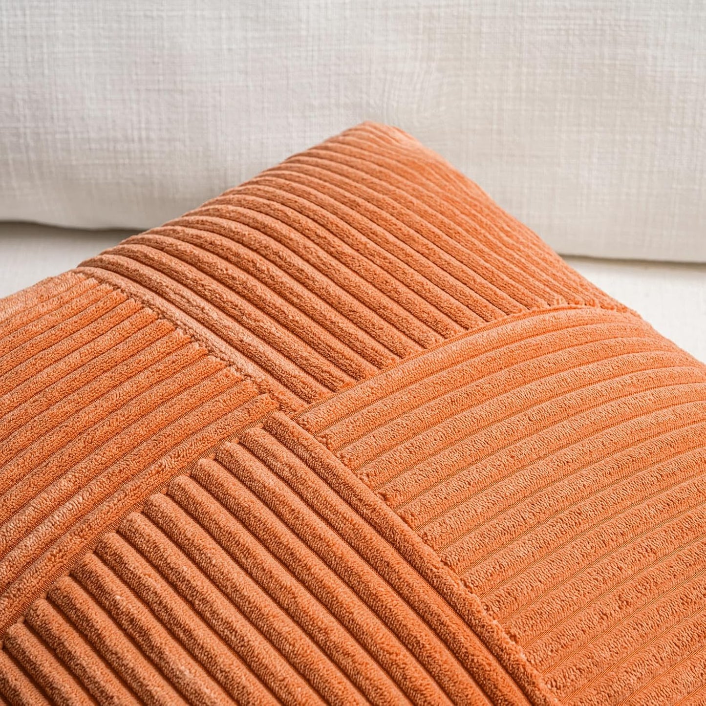 Fancy Homi 2 Packs Orange Long Lumbar Decorative Throw Pillow Covers 12x24 Inch for Couch Bed Sofa, Rustic Farmhouse Boho Home Decor, Soft Striped Corduroy Rectangle Accent Cushion Case 30x60 cm
